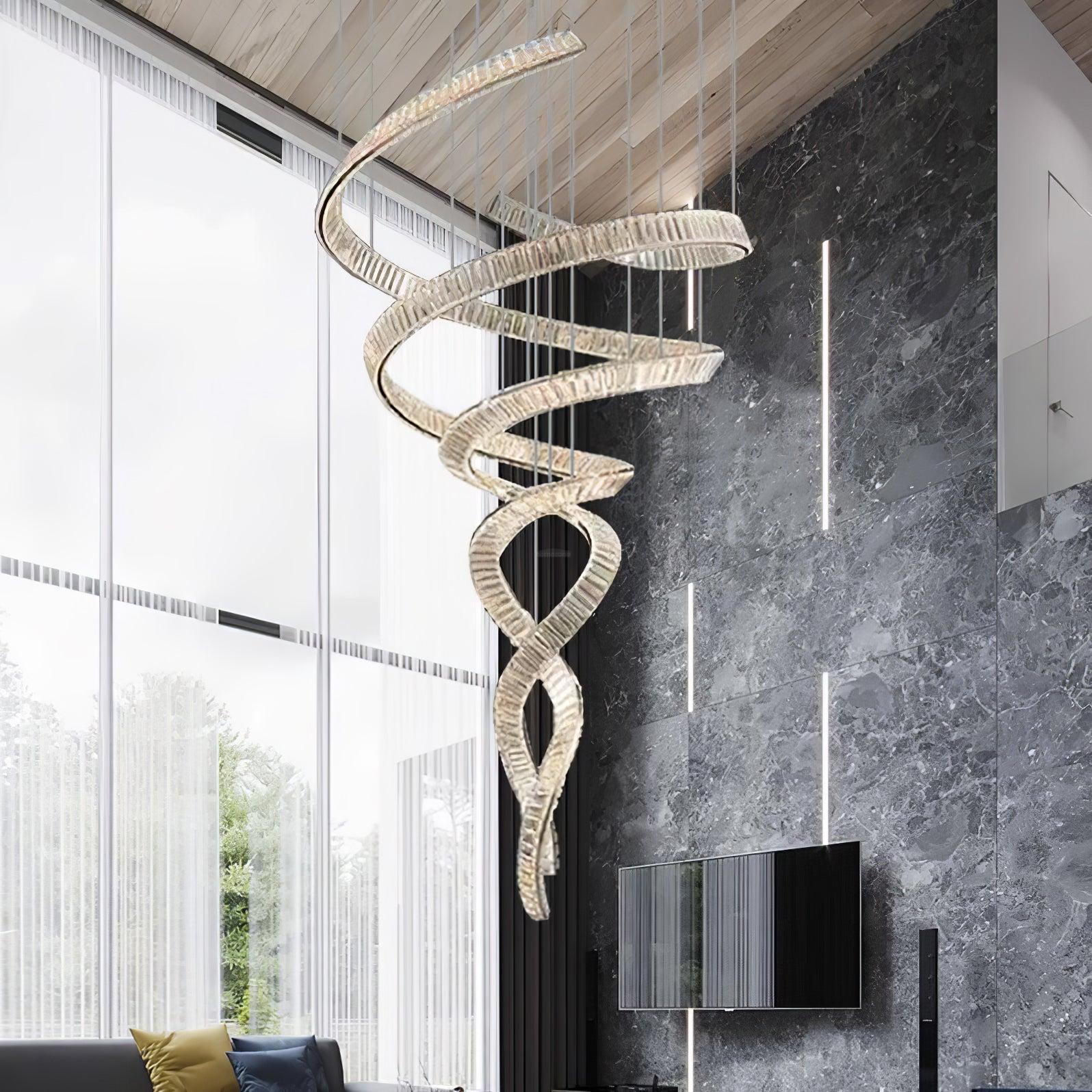 Long Spiral Crystal Chandelier ∅ 31.5″ - Crystals, Straps-1-Luxehomezone