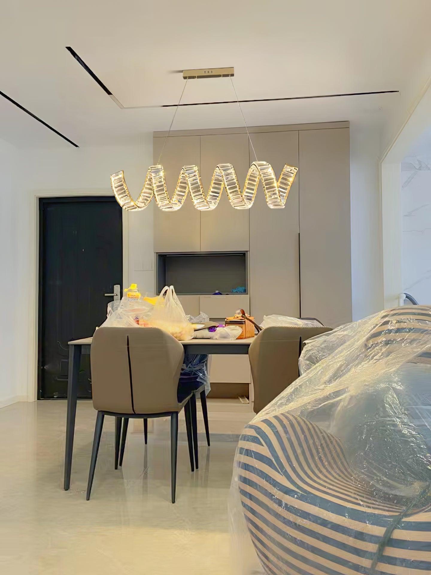 Curved LED Chandelier 39'' 47'' 59'' - Crystals, Straps-1-Luxehomezone