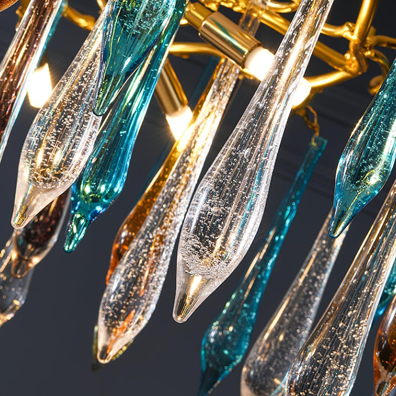 Gold Round Teardrop Style Chandelier - Branch, Crystals-1-Luxehomezone