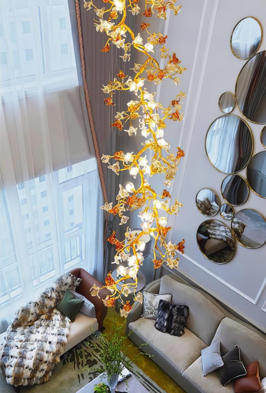 Brass Maple Long Branch Staircase Chandelier - Helia-1-Luxehomezone