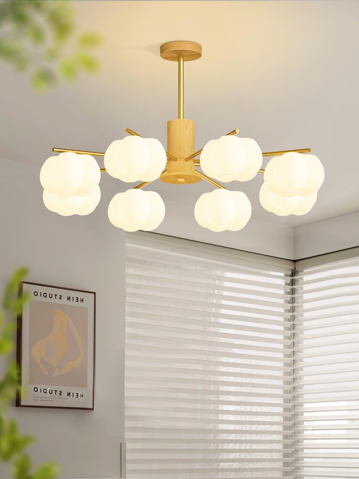 Wooden Cotton Balls Chandelier with 5/8 lamps - Zahara-1-Luxehomezone