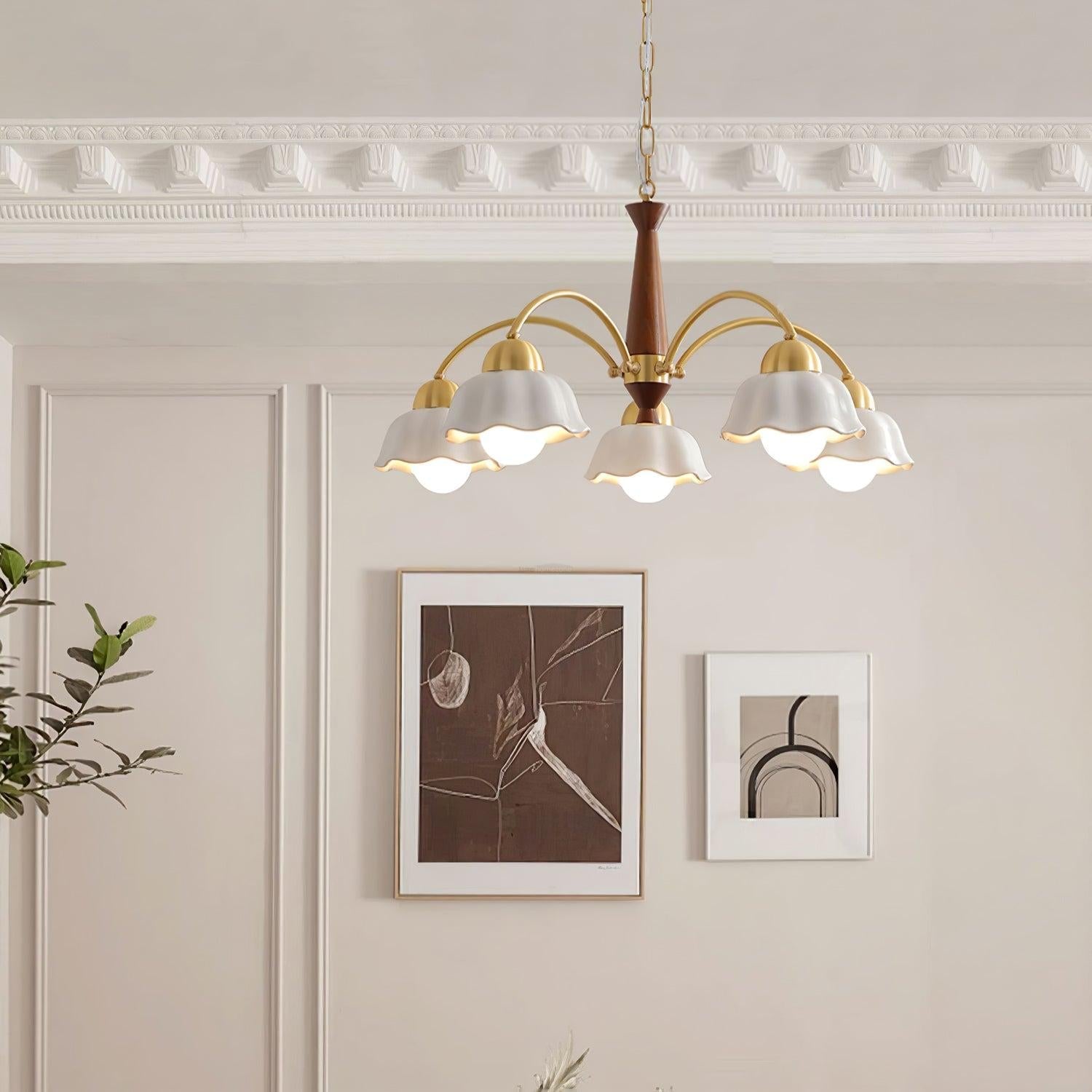 Swedish Modern Brass Chandelier with 3/5/6/8 heads - Flower Ceramic, Optimized-1-Luxehomezone