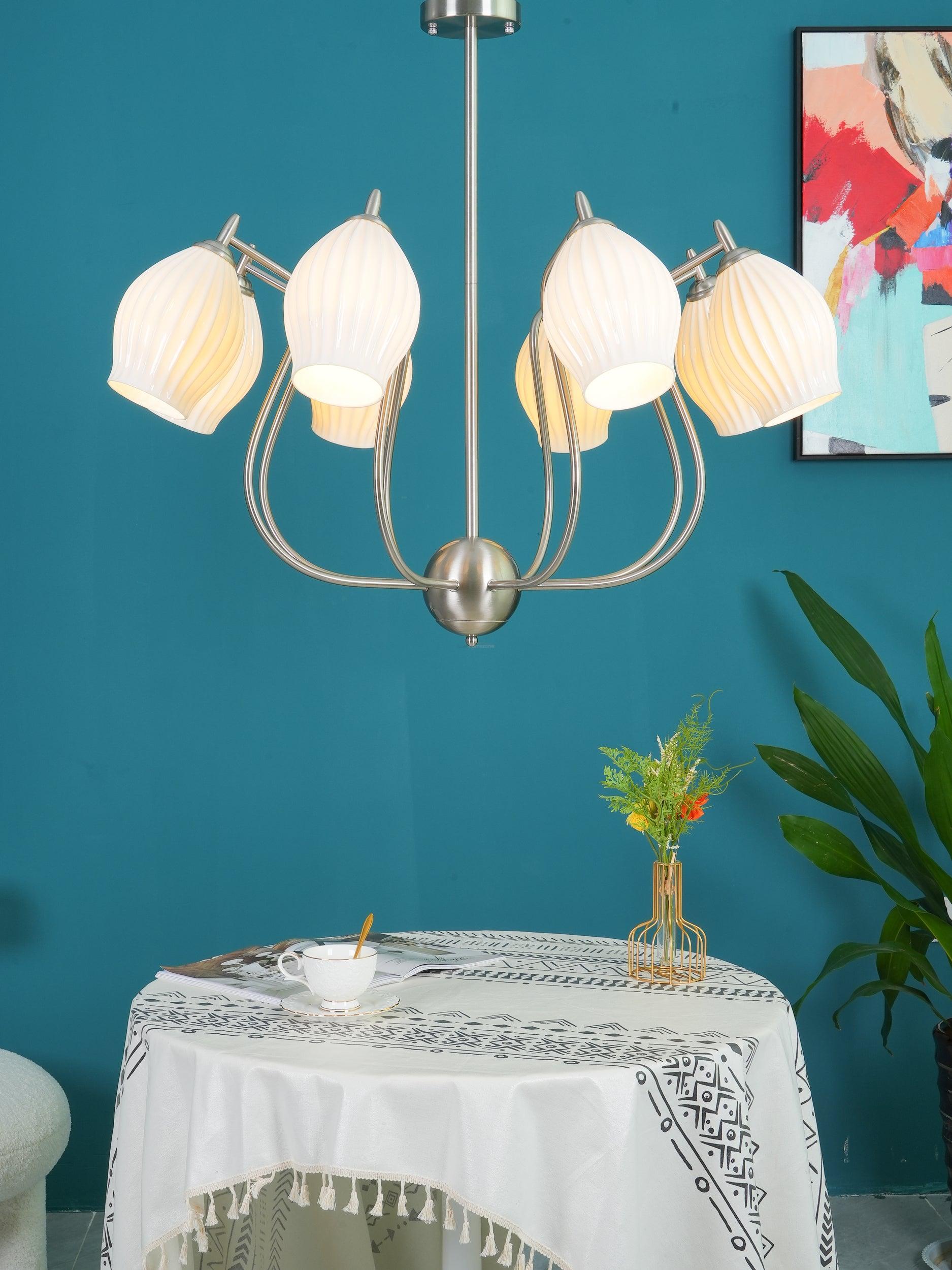 Ceramic Ribbed Chandelier with 4/6/8 heads - Flower Ceramic-1-Luxehomezone