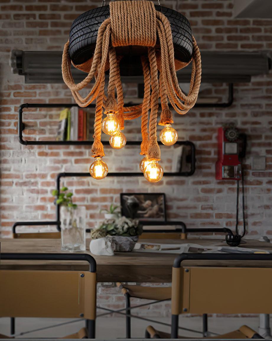 Hemp Rope Industrial Tire Chandelier ∅ 23.6″ - Luxehomezone