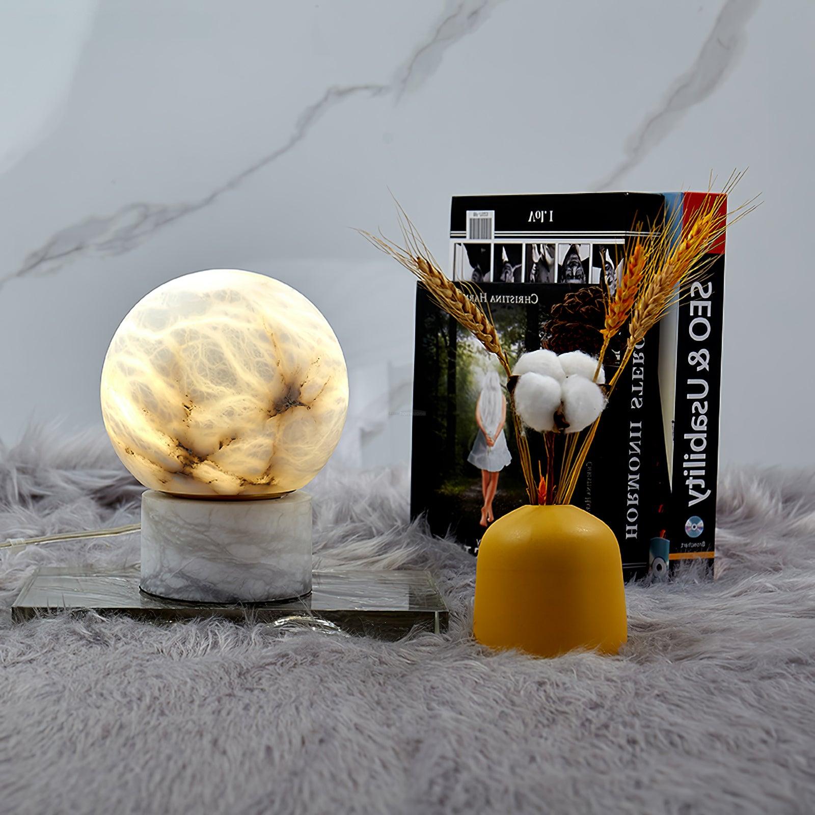 Marble Ball Table Lamp - Alabaster-1-Luxehomezone