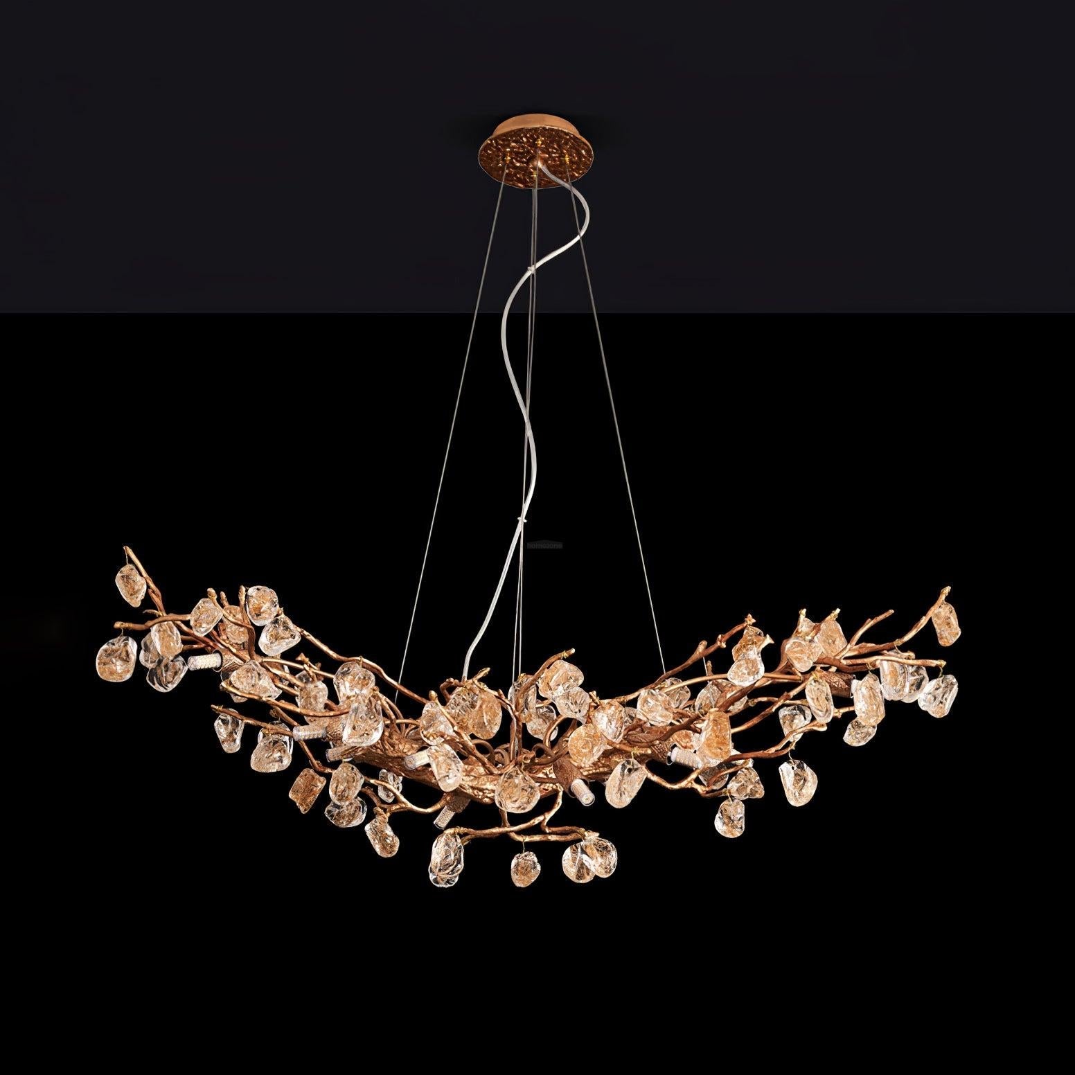 Stone Crystal Brass Chandelier  ∅ 5.1″ - Branch, Crystals-1-Luxehomezone