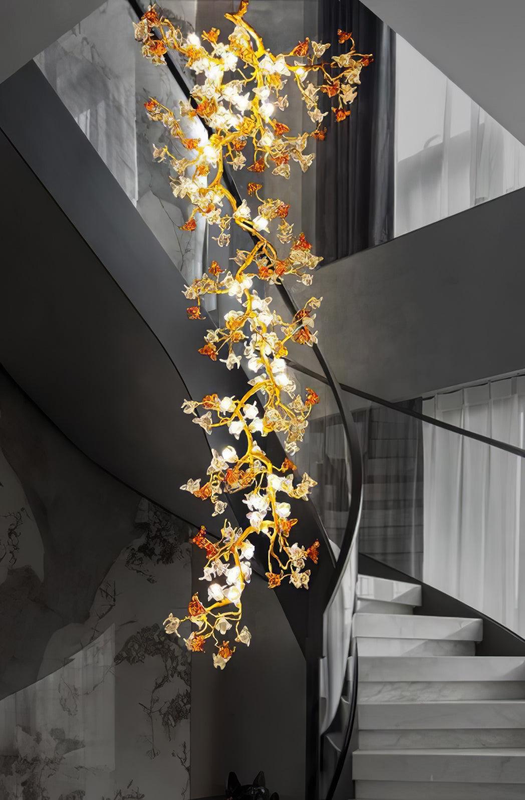 Brass Maple Long Branch Staircase Chandelier - Helia-1-Luxehomezone