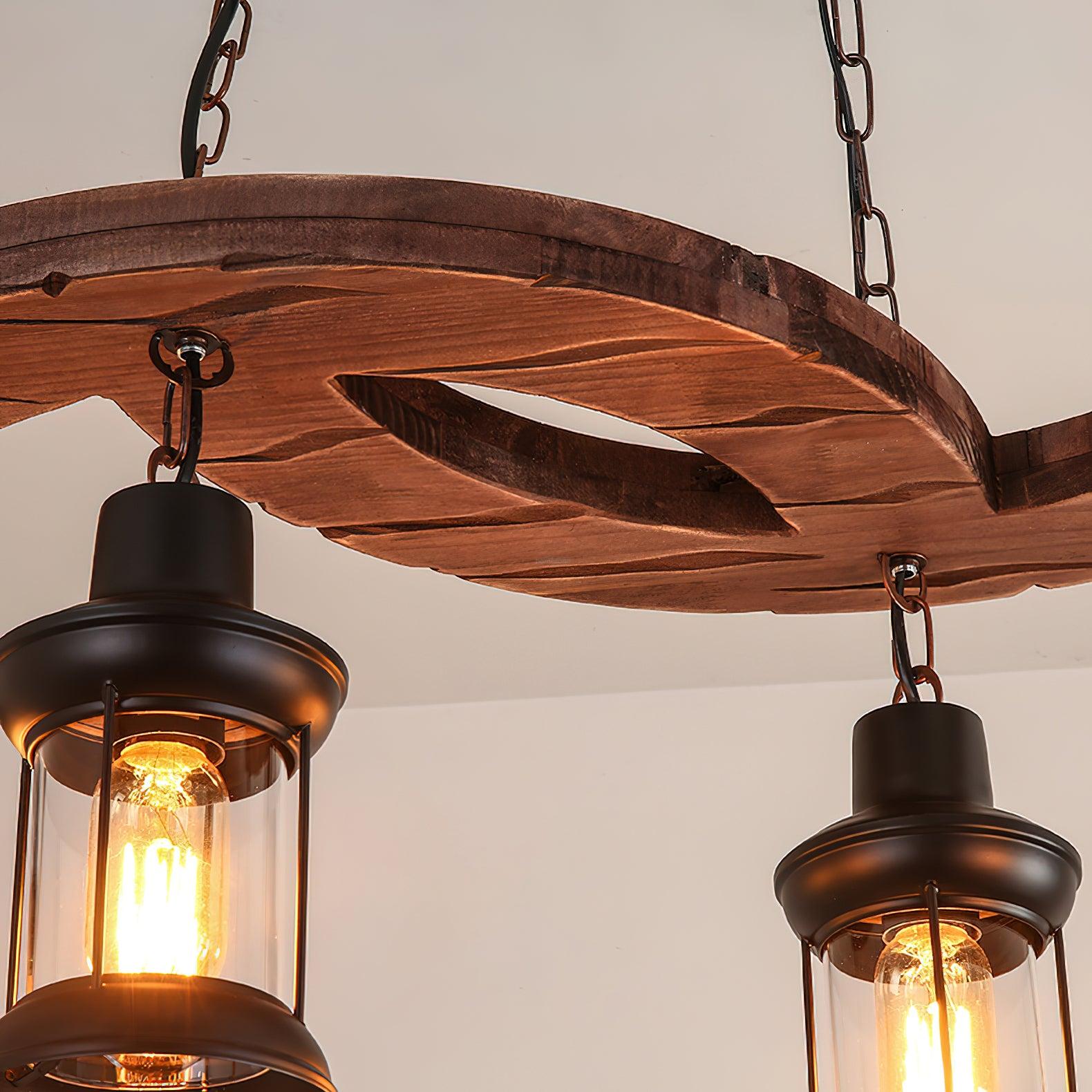 Retro Boat Wood Chandelier L 30.3″ - Black & Walnut color-1-Luxehomezone