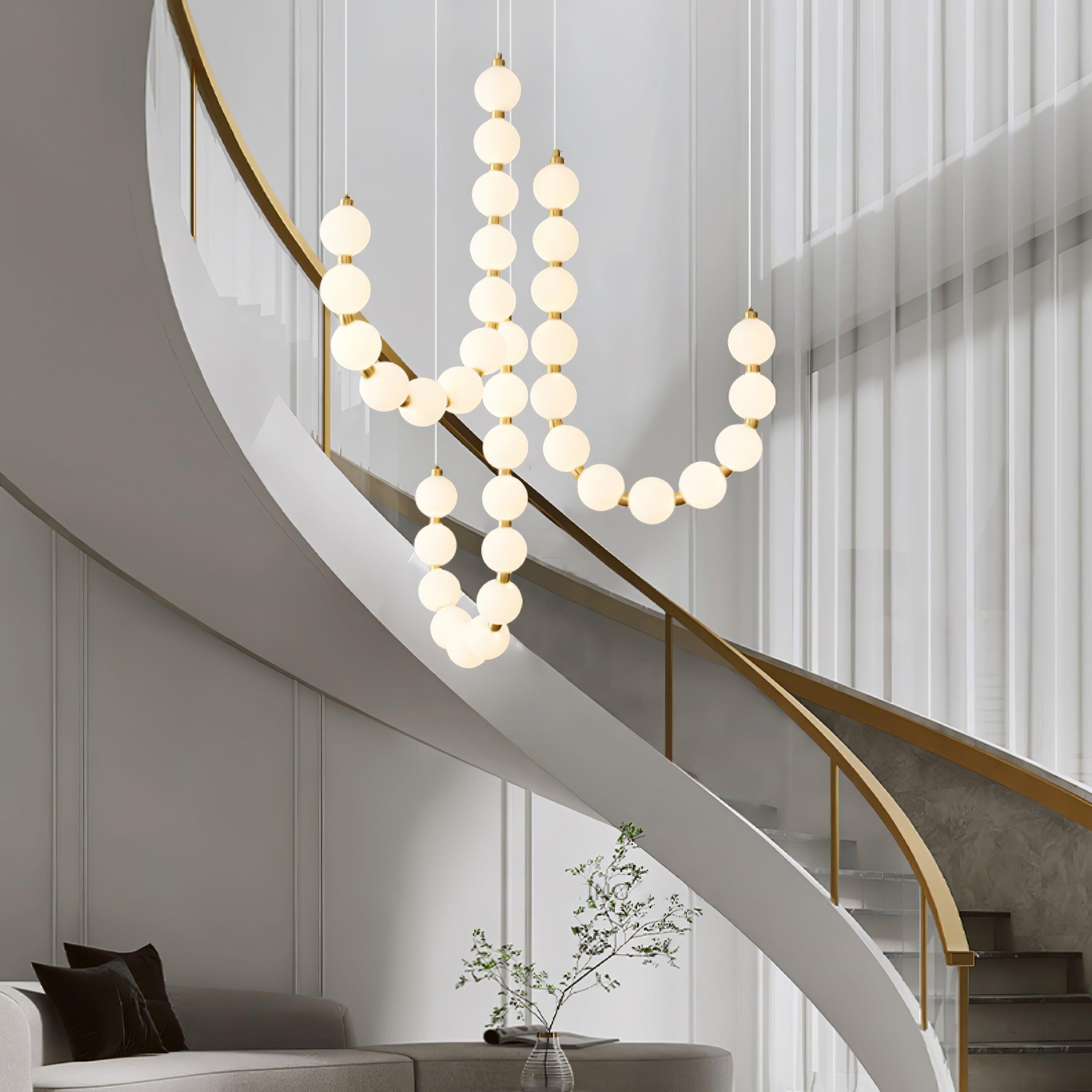 Acrylic Pearl Necklace Style Chandelier - Brass & White, Cluster-1-Luxehomezone