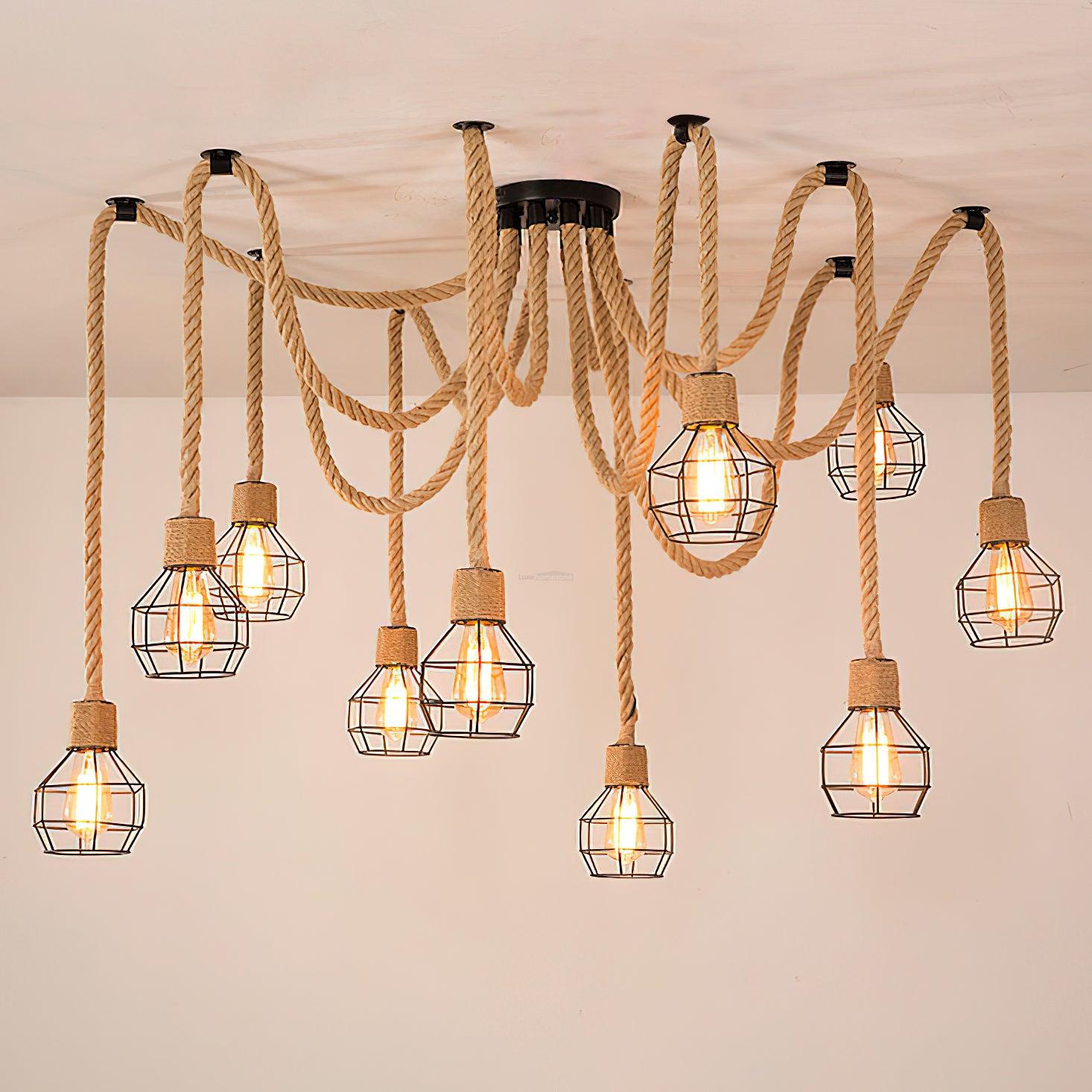 Hemp Rope Scattered Flower Chandelier ∅ 59.1″ - Luxehomezone