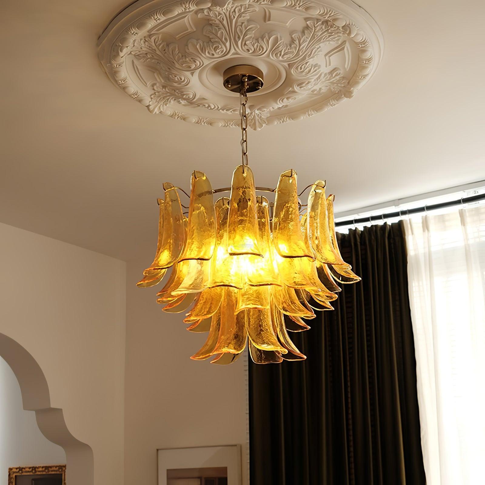 Glass Leaf Cascade Chandelier with 3/4 layer - Luxehomezone