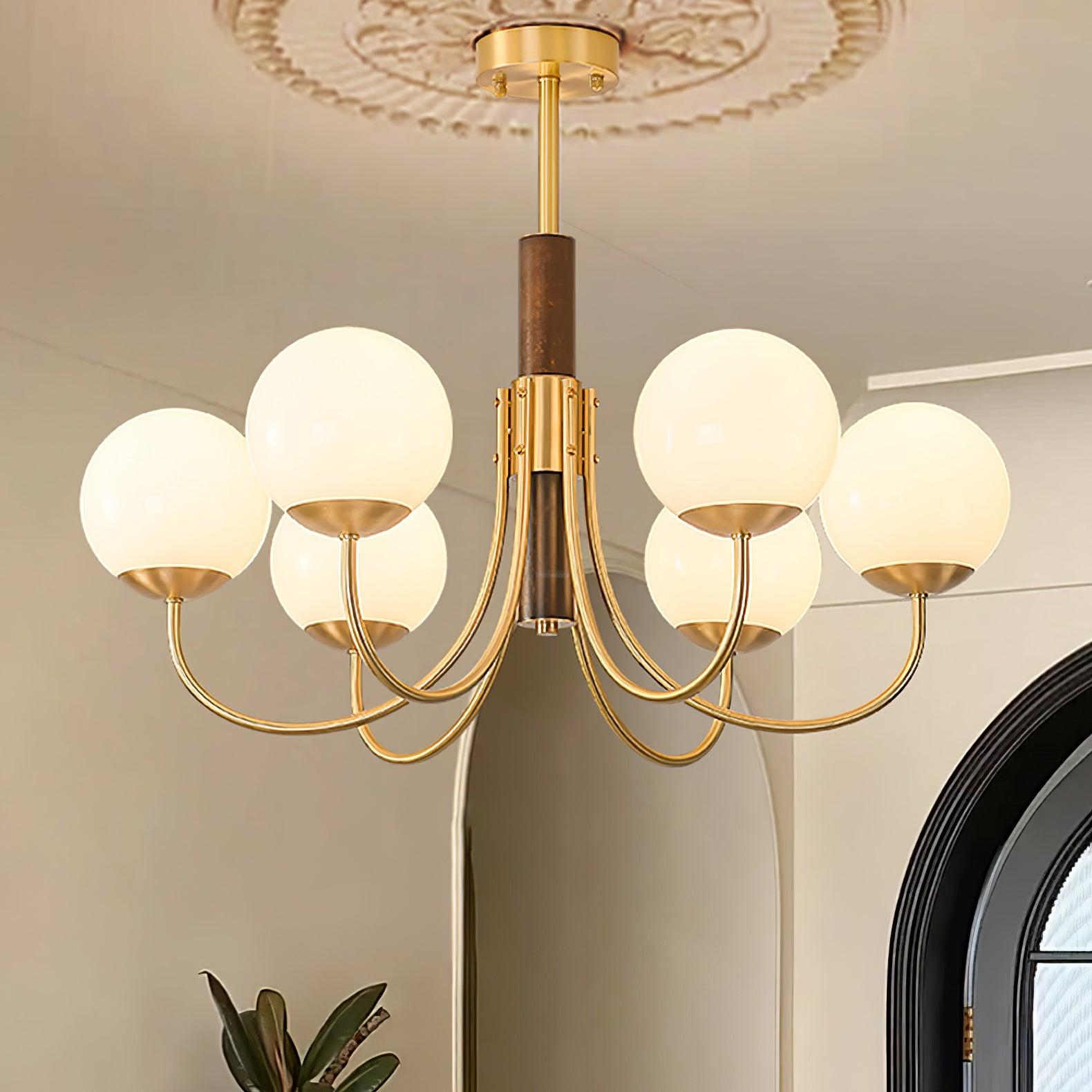 Midas Touch Walnut Sphere Chandelier with 3/6/8 heads - Luxehomezone