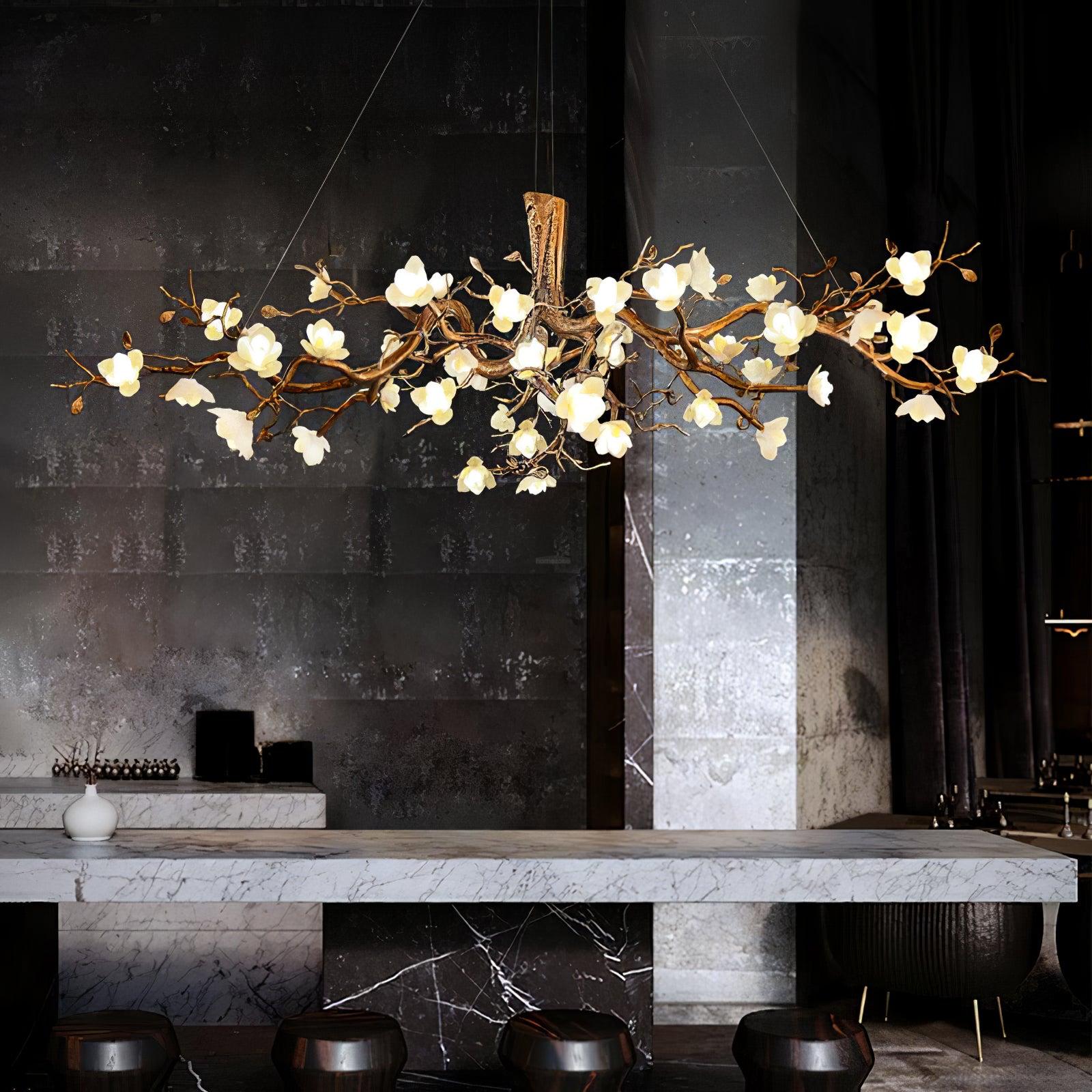 Flower Bloom Branch Type Brass Chandelier
