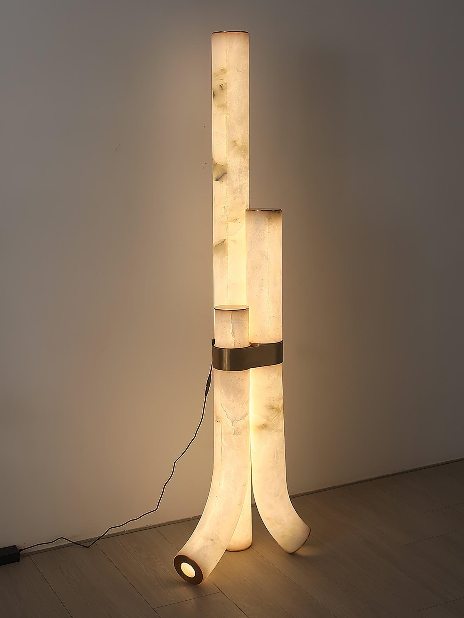 Piped Marble Floor Lamp  ∅ 17.7″ - Alabaster-1-Luxehomezone