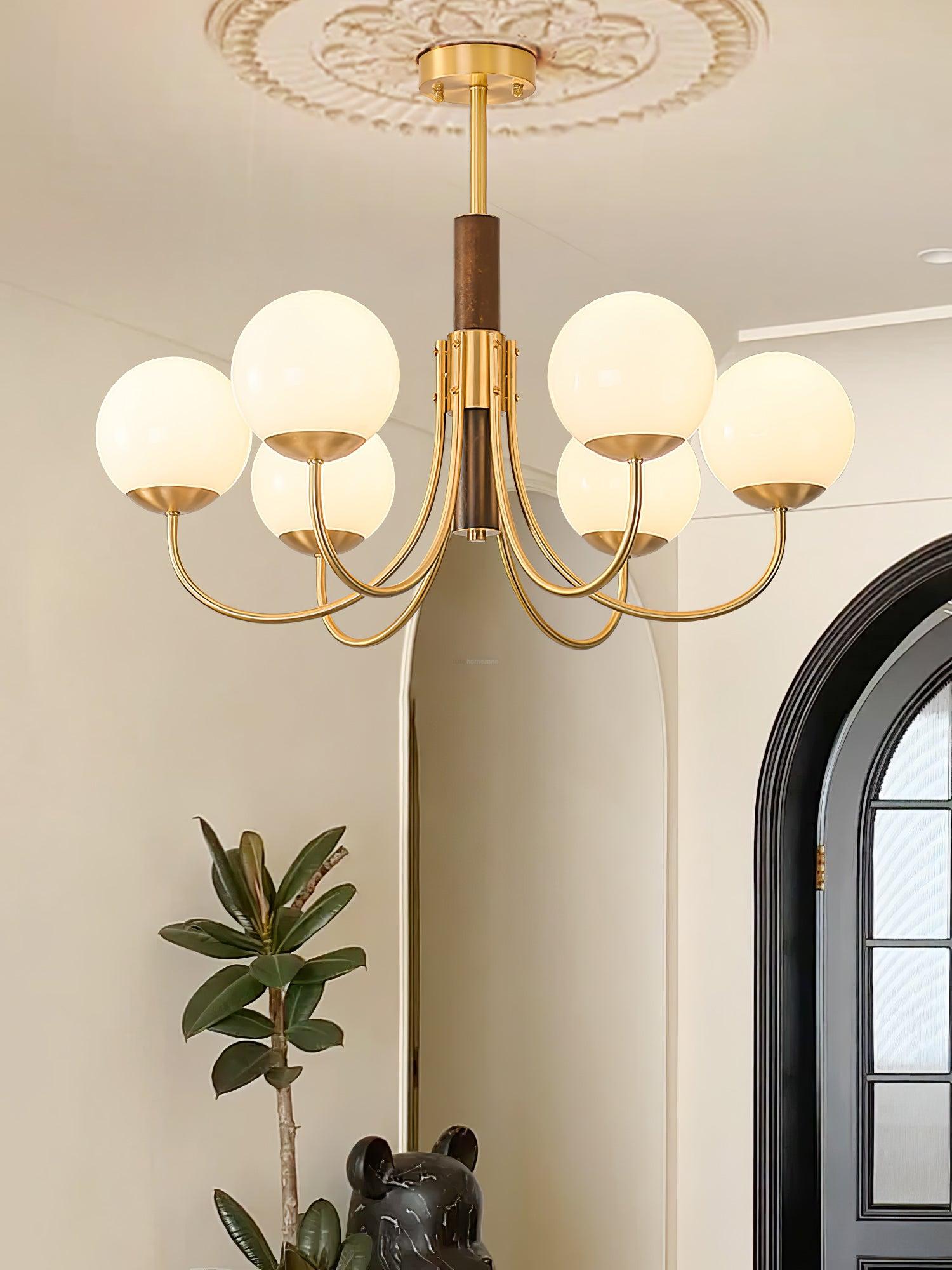 Midas Touch Walnut Sphere Chandelier with 3/6/8 heads - Luxehomezone