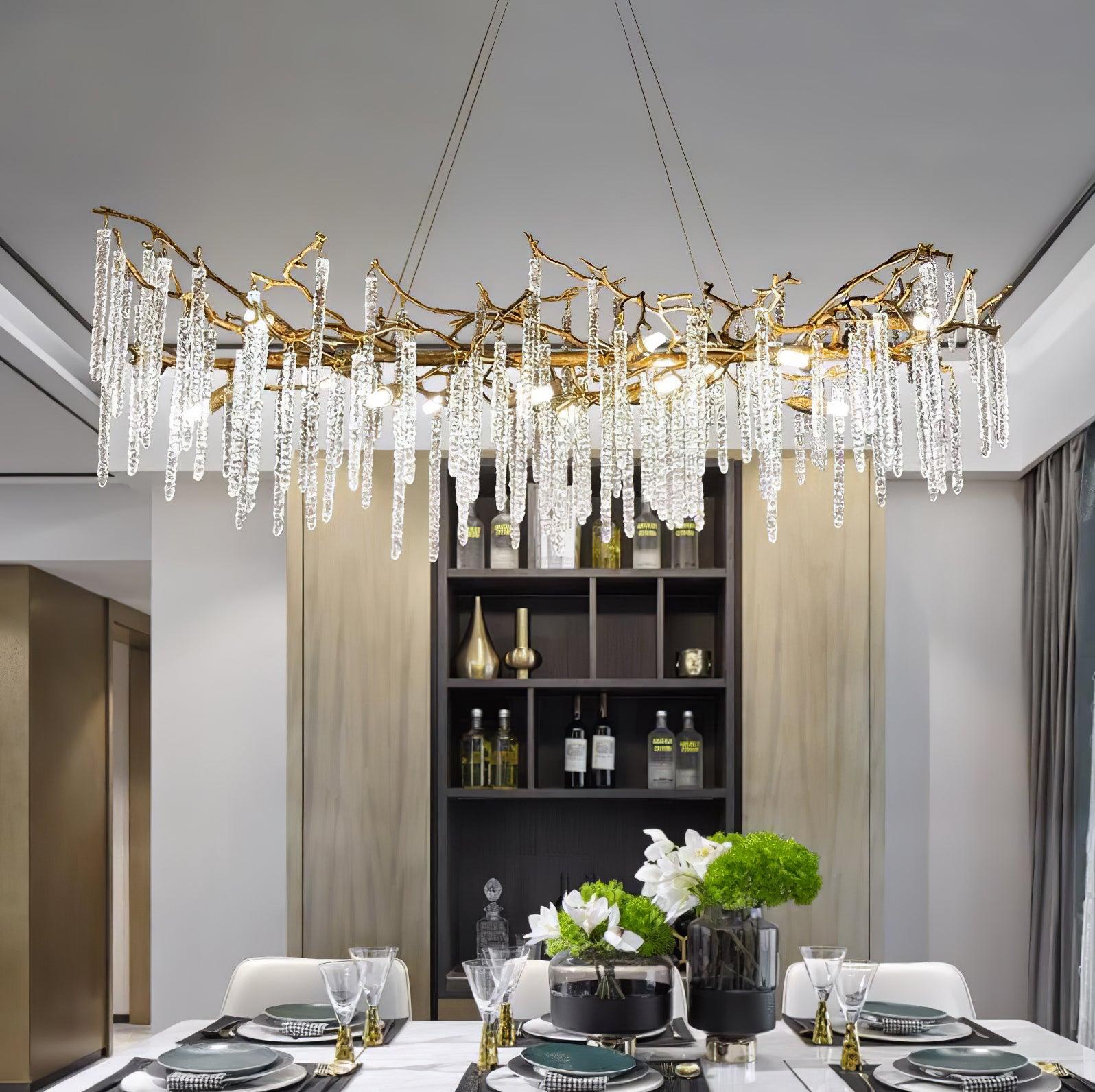 Crystal Icicles Branch Type Brass Chandelier