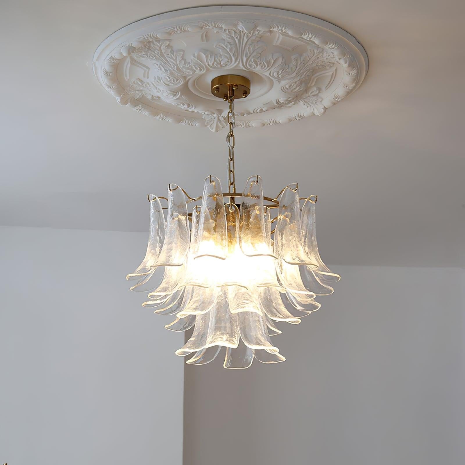 Glass Leaf Cascade Chandelier with 3/4 layer - Luxehomezone