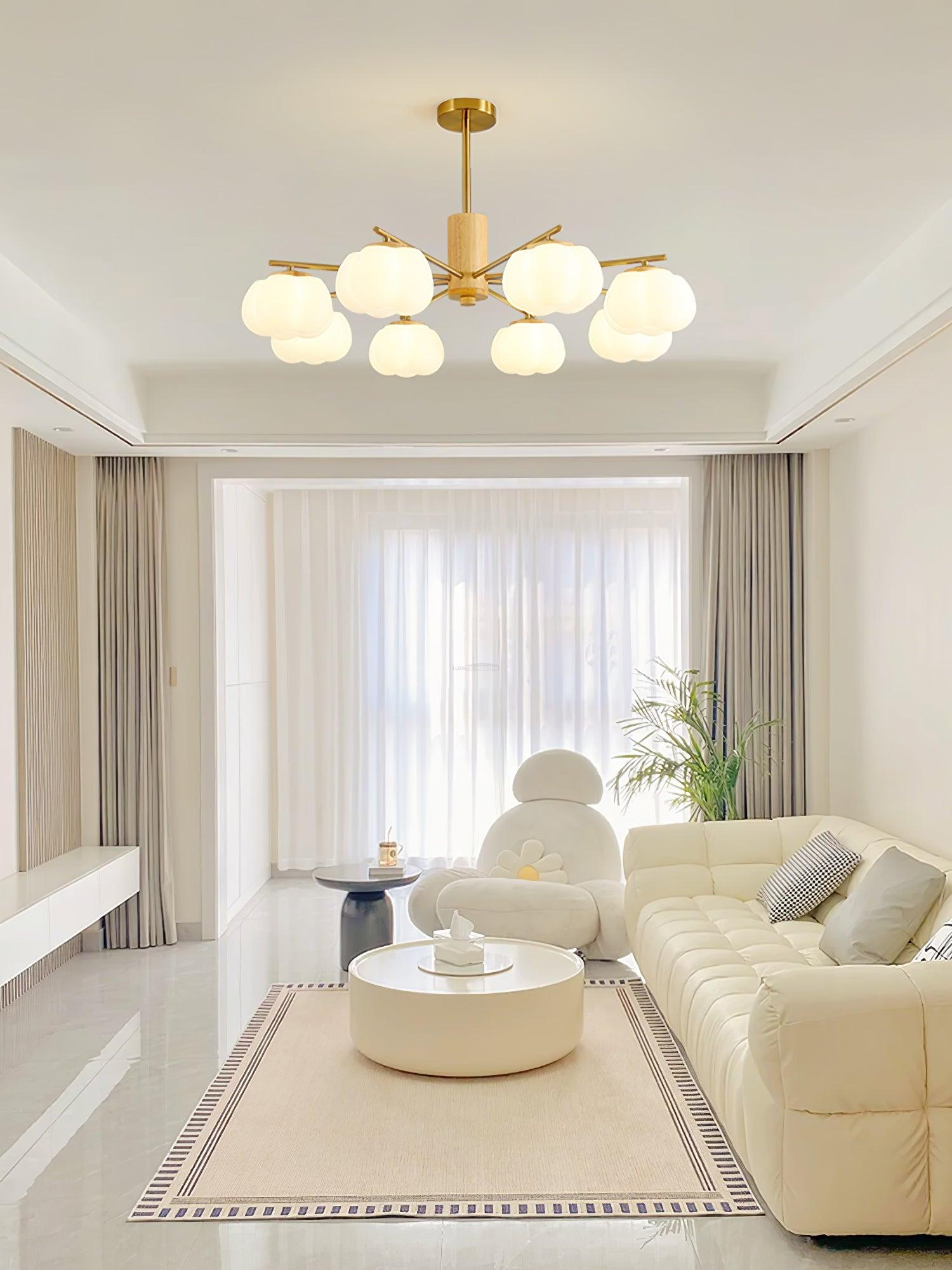 Wooden Cotton Balls Chandelier with 5/8 lamps - Zahara-1-Luxehomezone