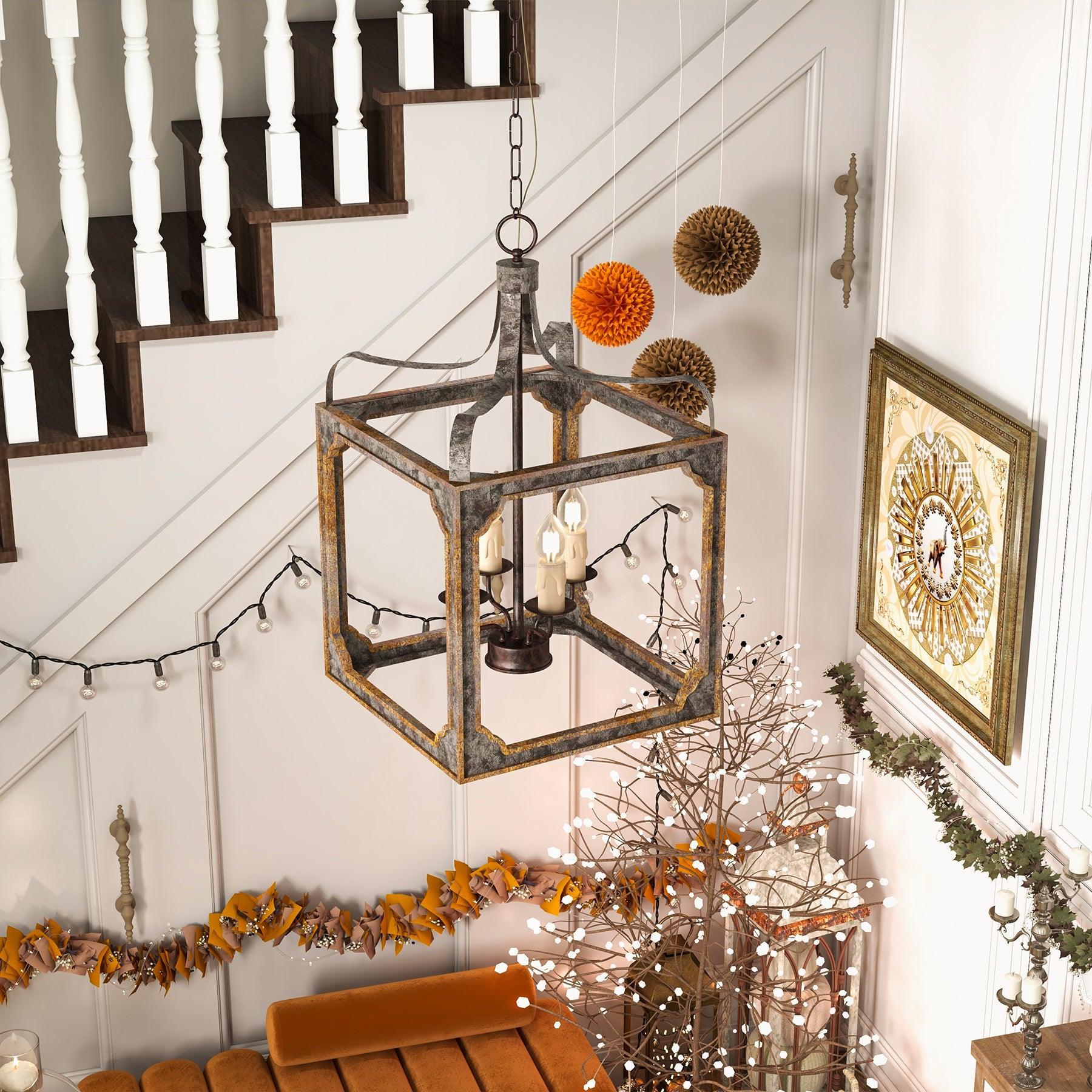 Boho Rustic Cube Chandelier  Φ 14.2″ - Genteel-1-Luxehomezone
