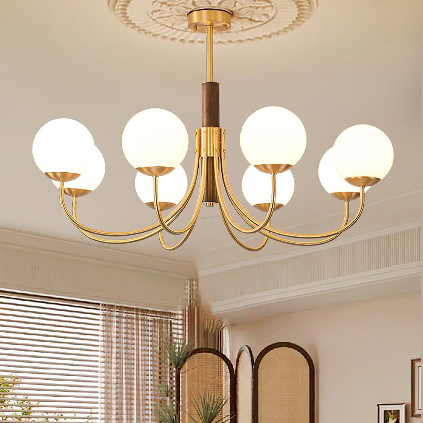 Midas Touch Walnut Sphere Chandelier with 3/6/8 heads - Luxehomezone