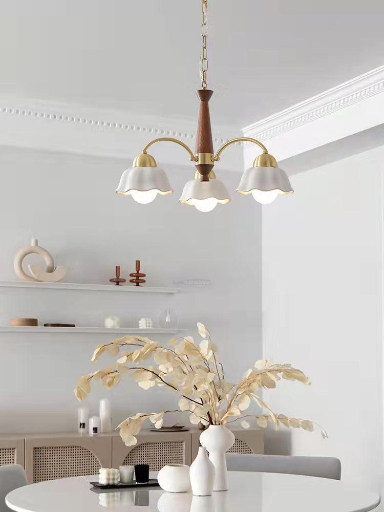 Swedish Modern Brass Chandelier with 3/5/6/8 heads - Flower Ceramic, Optimized-1-Luxehomezone