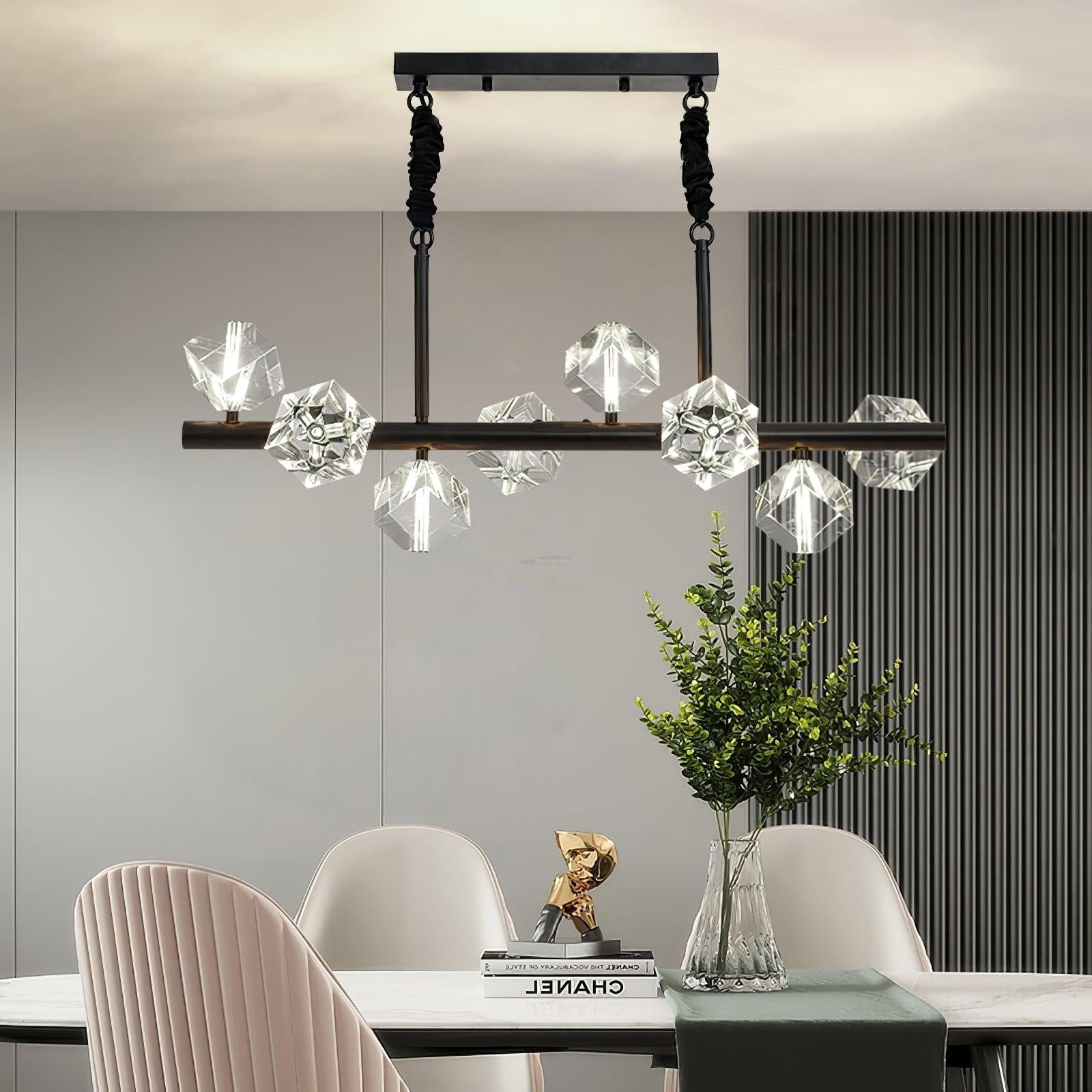 Takku Crystal Linear Chandelier - Black, Gold-1-Luxehomezone