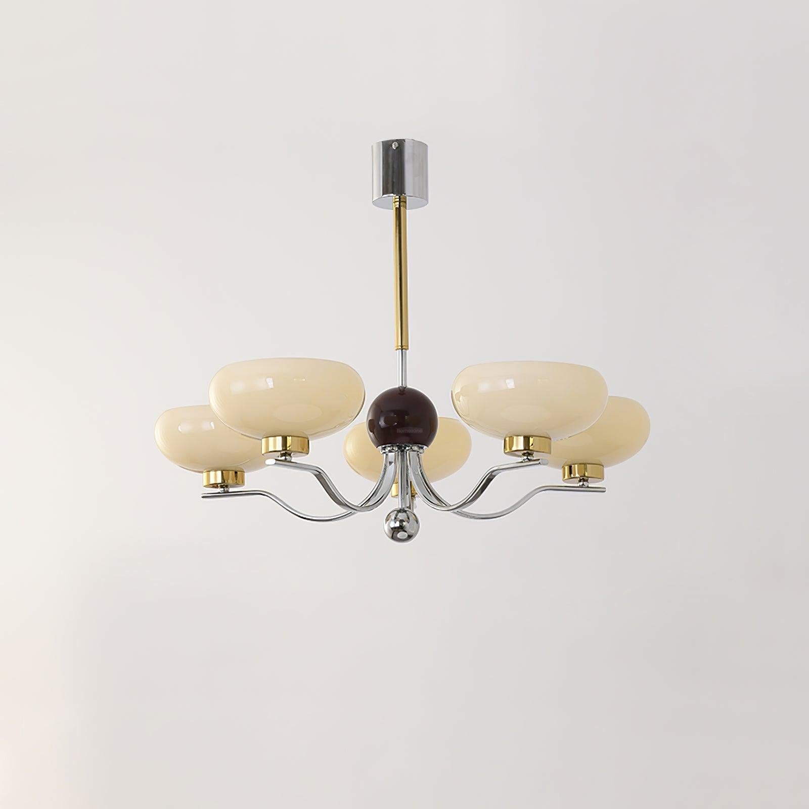 Medieval Glass Bowl Chandelier with 3/5 heads - Bend, Chrome & Gold & Creamy yellow, Chrome & Gold & Milk white, Marshmallow Chandelier-1-Luxehomezone