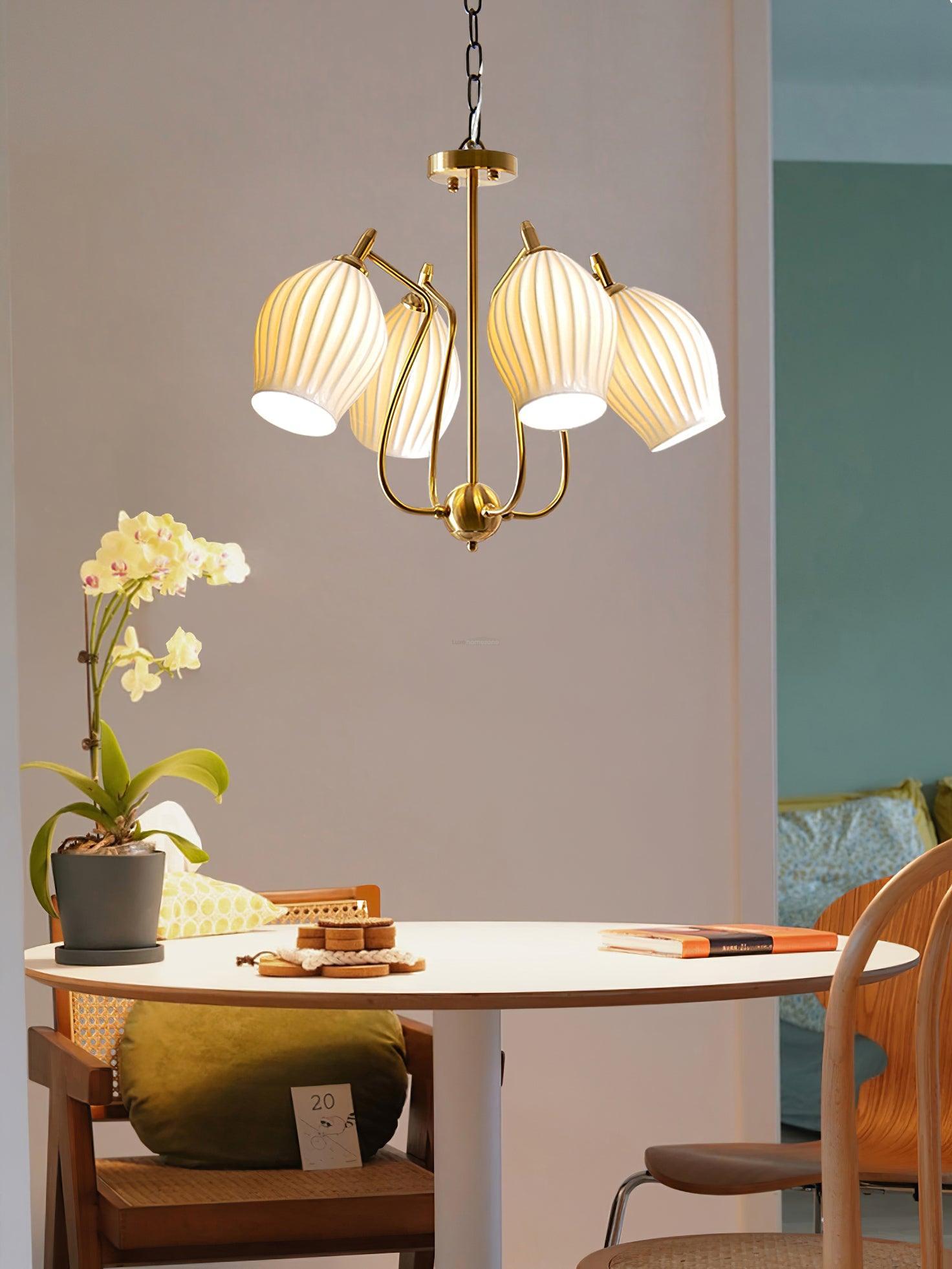 Ceramic Ribbed Chandelier with 4/6/8 heads - Flower Ceramic-1-Luxehomezone