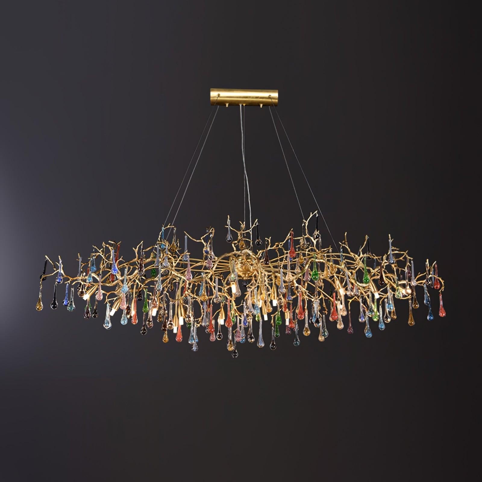 Colorful Teardrop Brass Branch Chandelier - Branch, Crystals-1-Luxehomezone