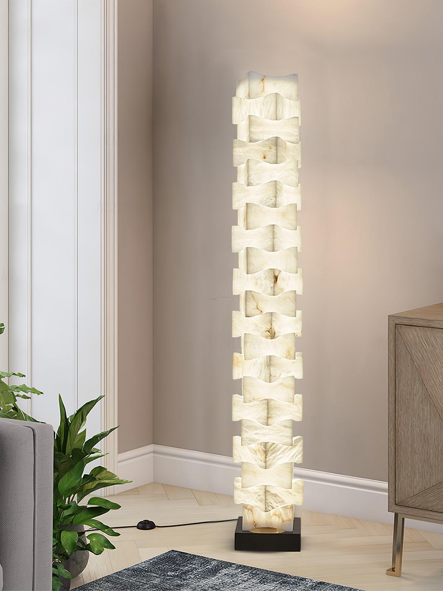 Stacked Alabaster Squares Floor Lamp - Alabaster-1-Luxehomezone