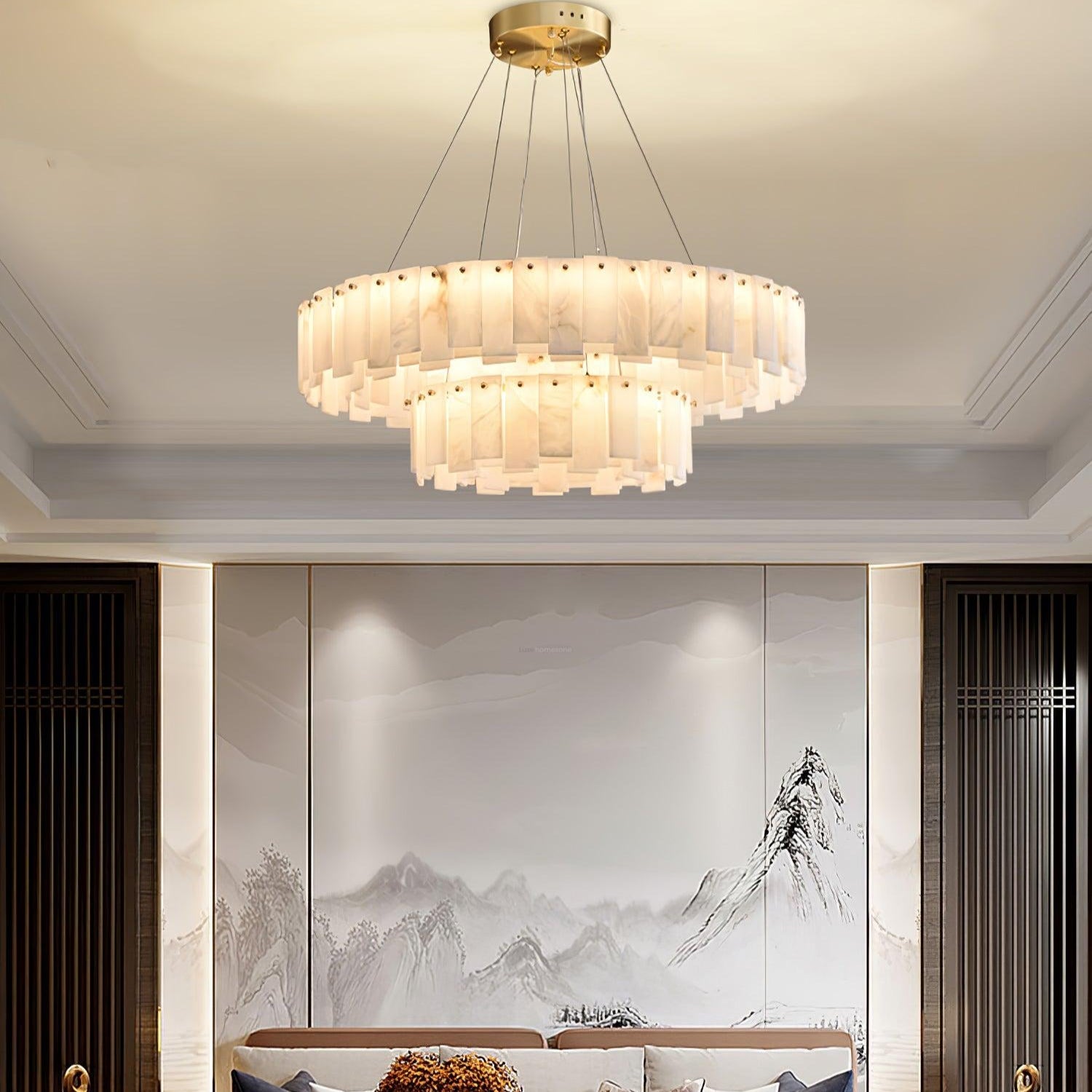 Celestial Alabaster Round/Square Chandelier - Alabaster, Alabaster Chandelier-1-Luxehomezone