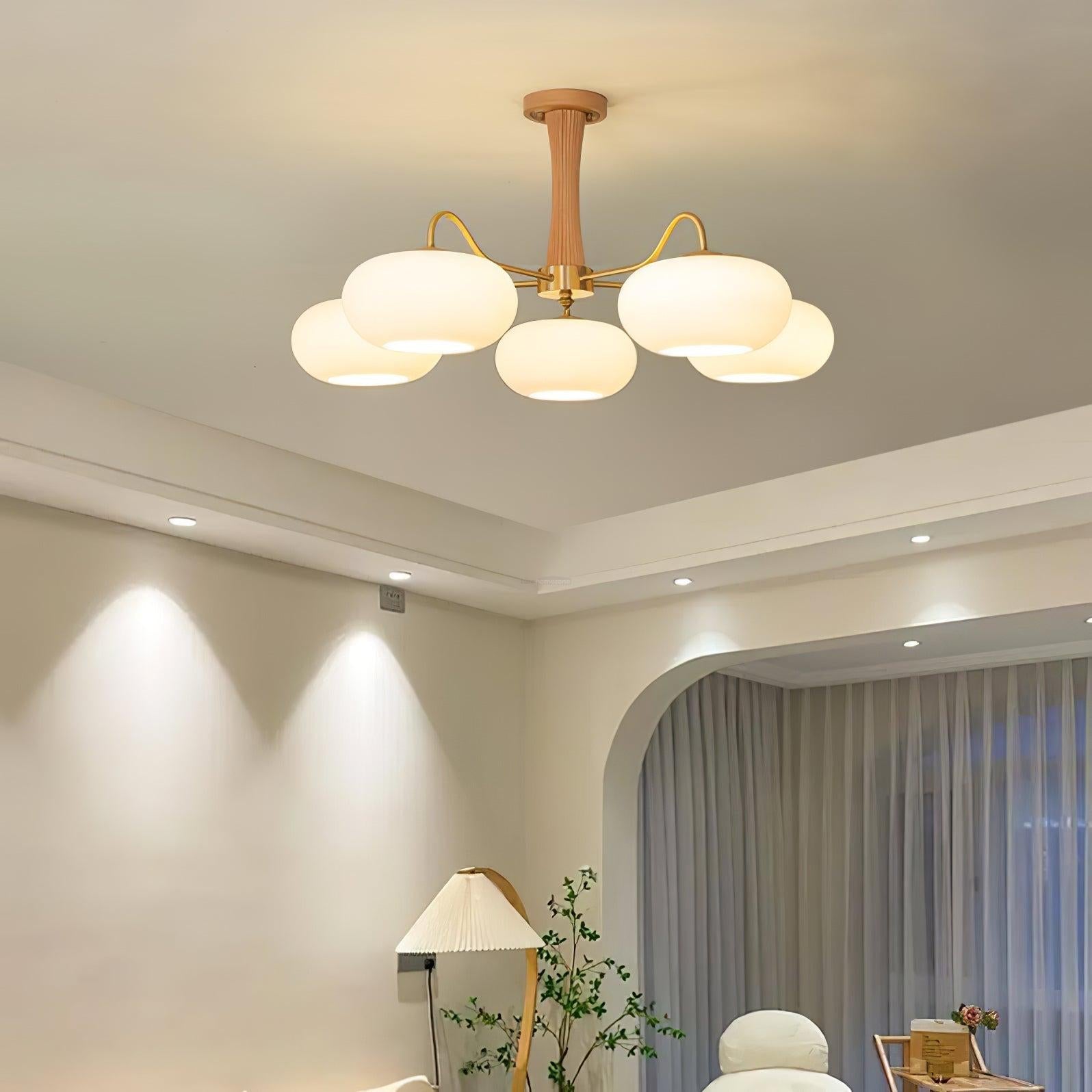 Brass Wooden Persimmon Ceiling Light For Living Room - Glass Chandelier, Persimmon, Semi Flush Mounts-1-Luxehomezone