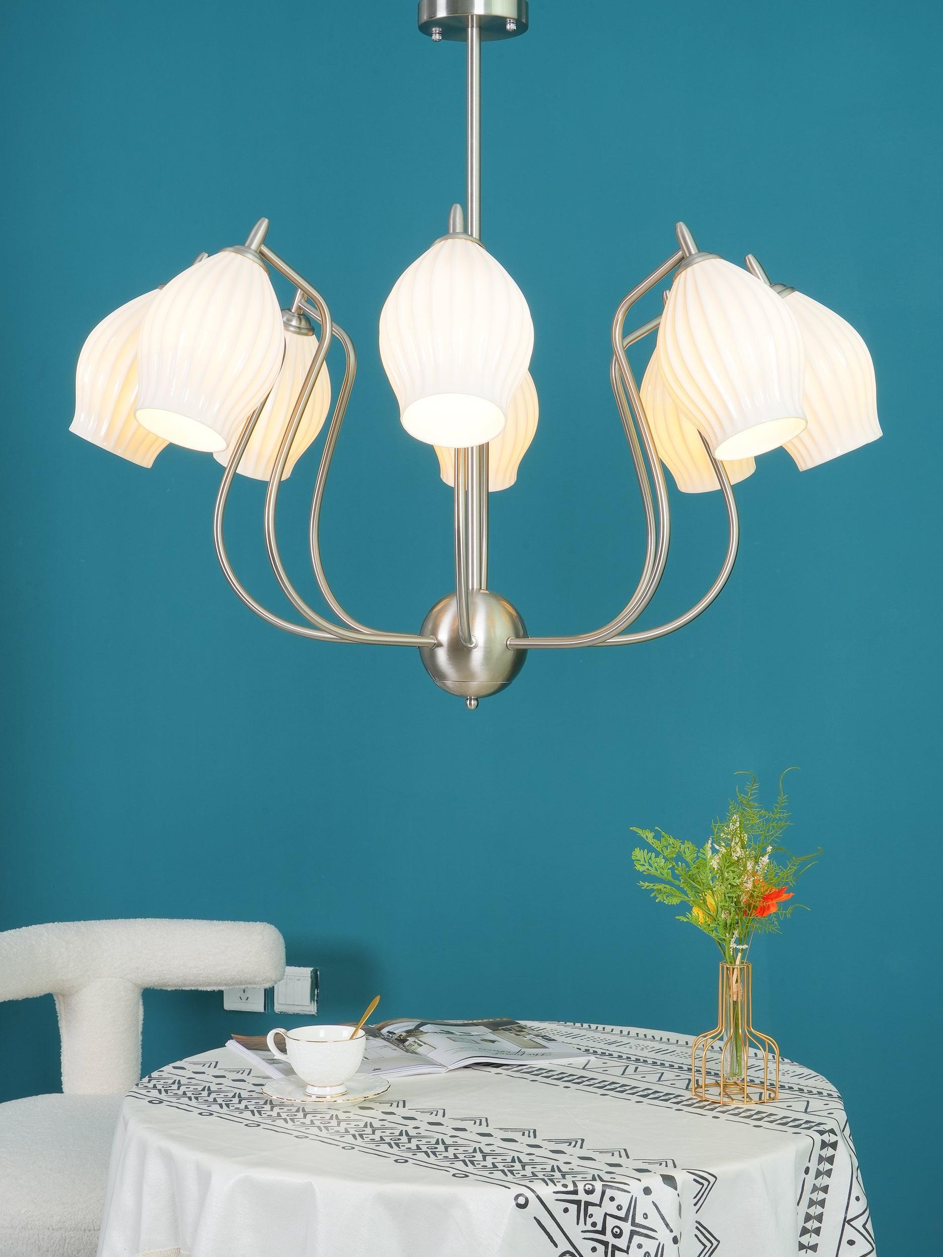 Ceramic Ribbed Chandelier with 4/6/8 heads - Flower Ceramic-1-Luxehomezone
