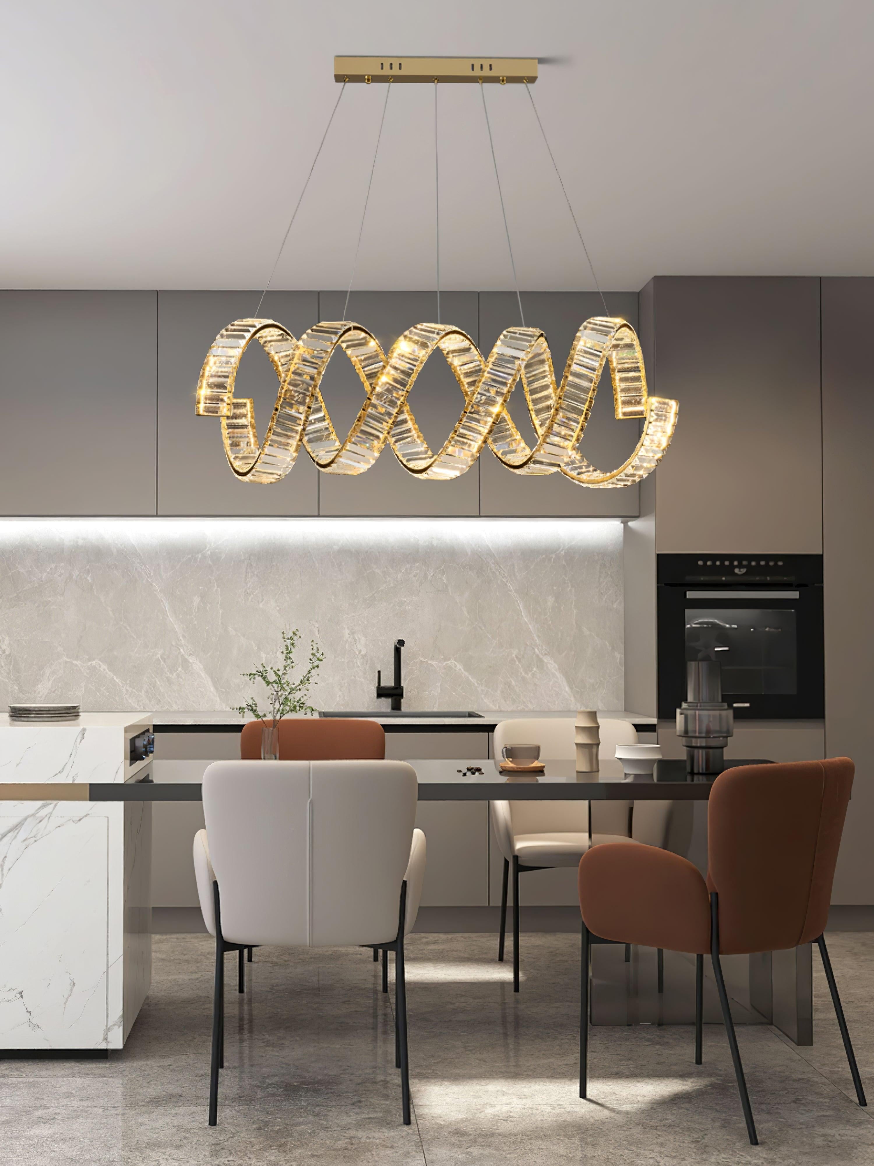 Curved LED Chandelier 39'' 47'' 59'' - Crystals, Straps-1-Luxehomezone