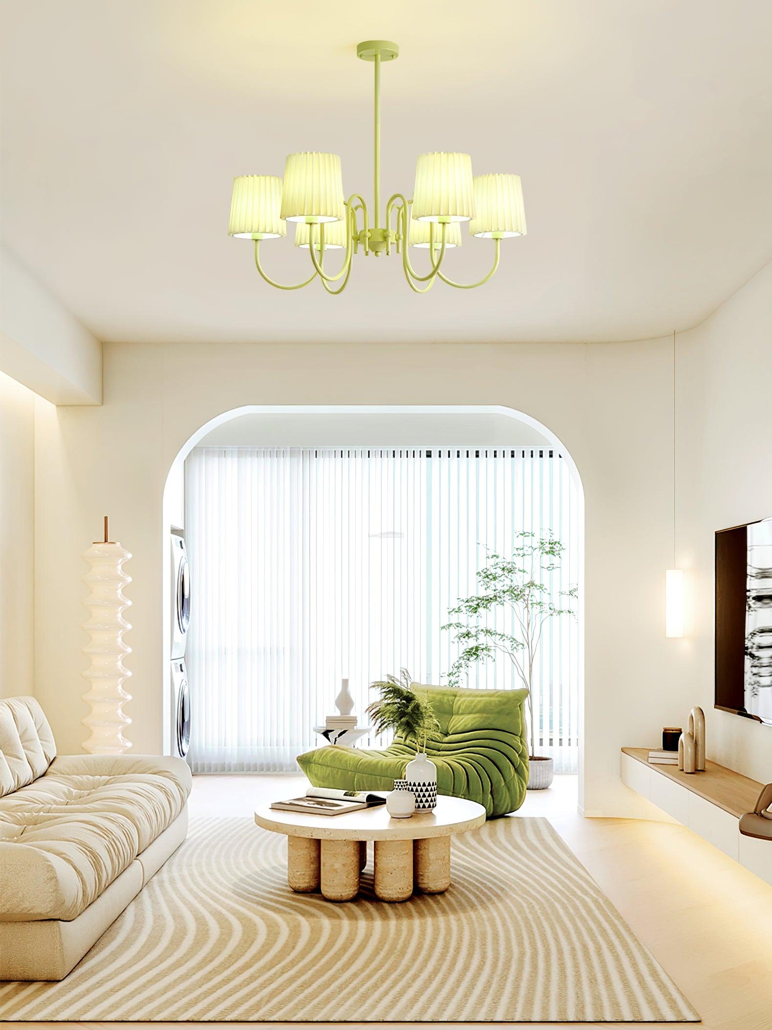Pleated Fabric Matcha Chandelier with 4/5/6/8 heads - Variety-1-Luxehomezone