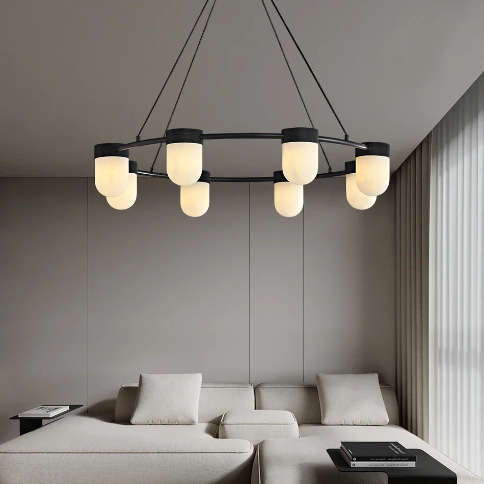 Art Deco Style Circle Chandelier With Alabaster Light