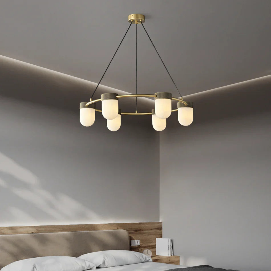 Art Deco Style Circle Chandelier With Alabaster Light