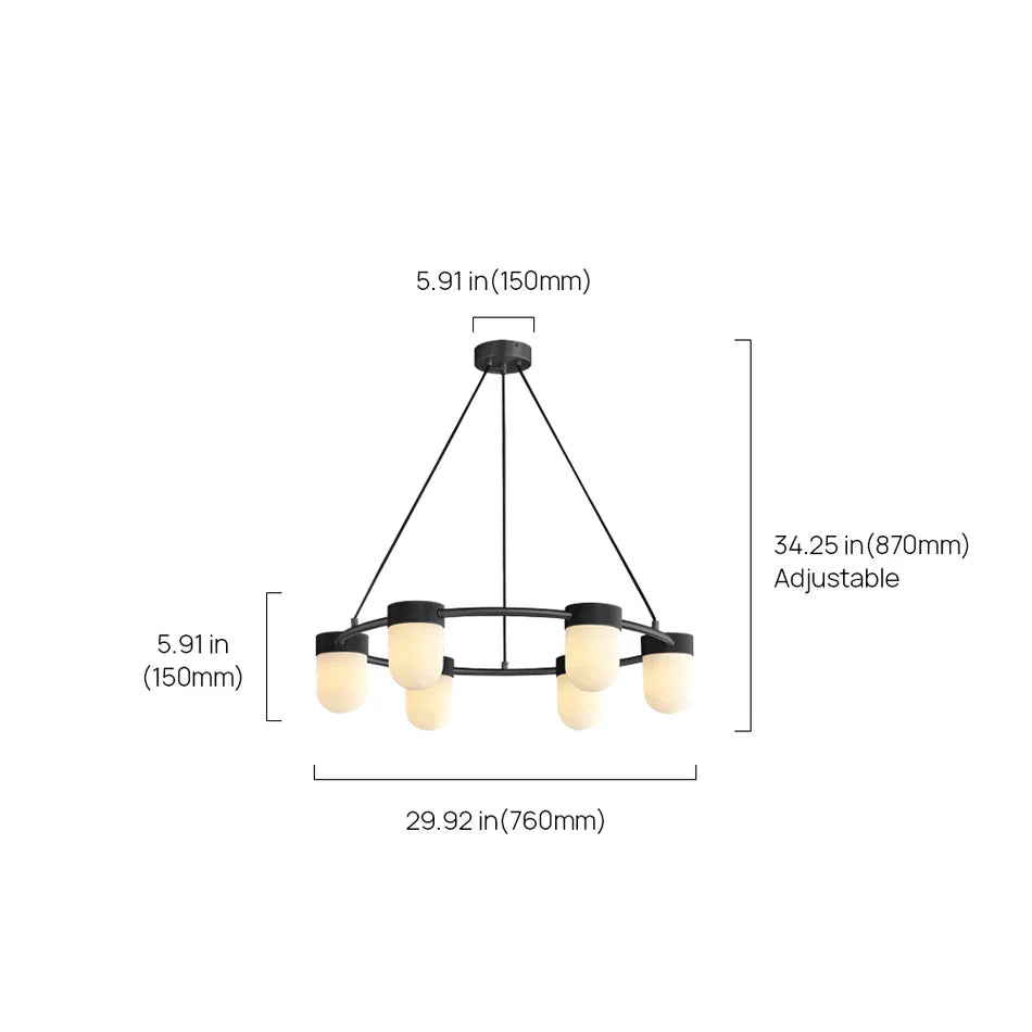 Art Deco Style Circle Chandelier With Alabaster Light