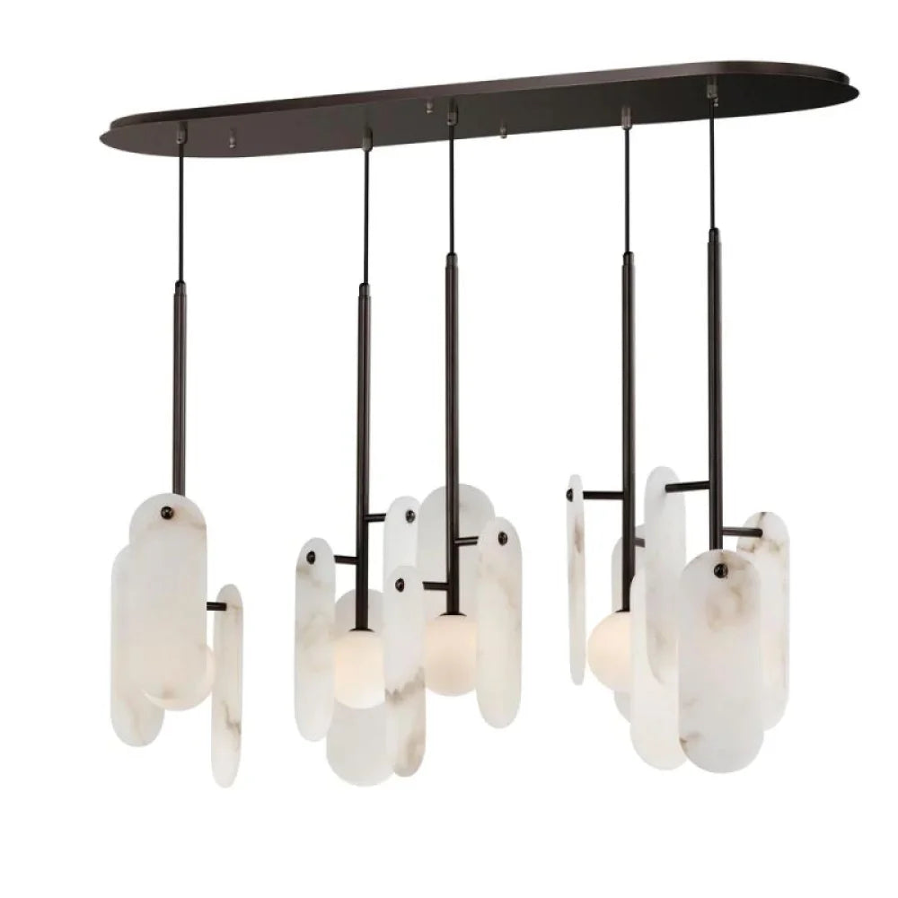 Alabaster Studio M Megalith 5-Light Linear Chandelier - Alabaster, Alabaster lightings, Black, CCCC, Chandelier, Chandeliers, Dining & Kitchen, Living Room, metal, Modern-1-Luxehomezone