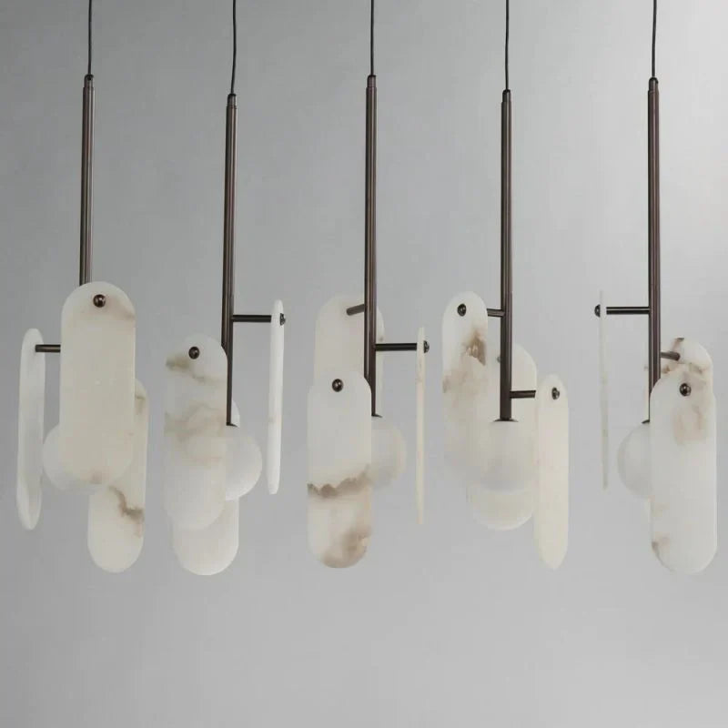 Alabaster Studio M Megalith 5-Light Linear Chandelier - Alabaster, Alabaster lightings, Black, CCCC, Chandelier, Chandeliers, Dining & Kitchen, Living Room, metal, Modern-1-Luxehomezone