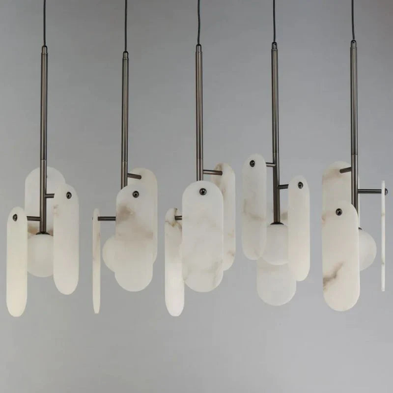 Alabaster Studio M Megalith 5-Light Linear Chandelier - Alabaster, Alabaster lightings, Black, CCCC, Chandelier, Chandeliers, Dining & Kitchen, Living Room, metal, Modern-1-Luxehomezone