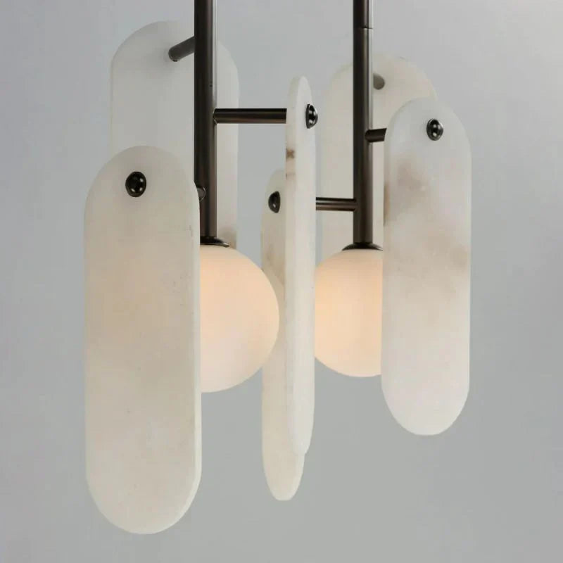 Alabaster Studio M Megalith 5-Light Linear Chandelier - Alabaster, Alabaster lightings, Black, CCCC, Chandelier, Chandeliers, Dining & Kitchen, Living Room, metal, Modern-1-Luxehomezone