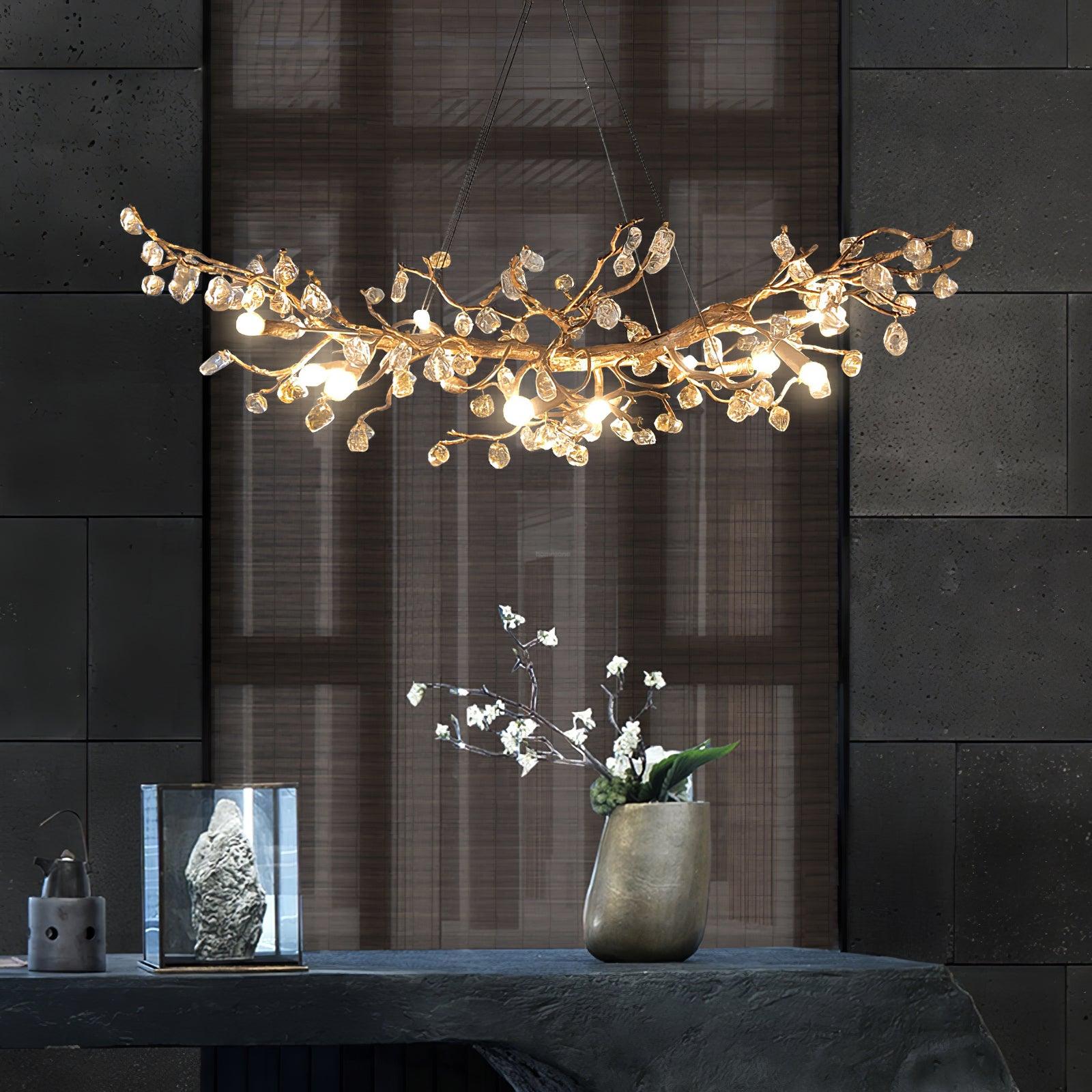 Stone Crystal Brass Chandelier  ∅ 5.1″ - Branch, Crystals-1-Luxehomezone