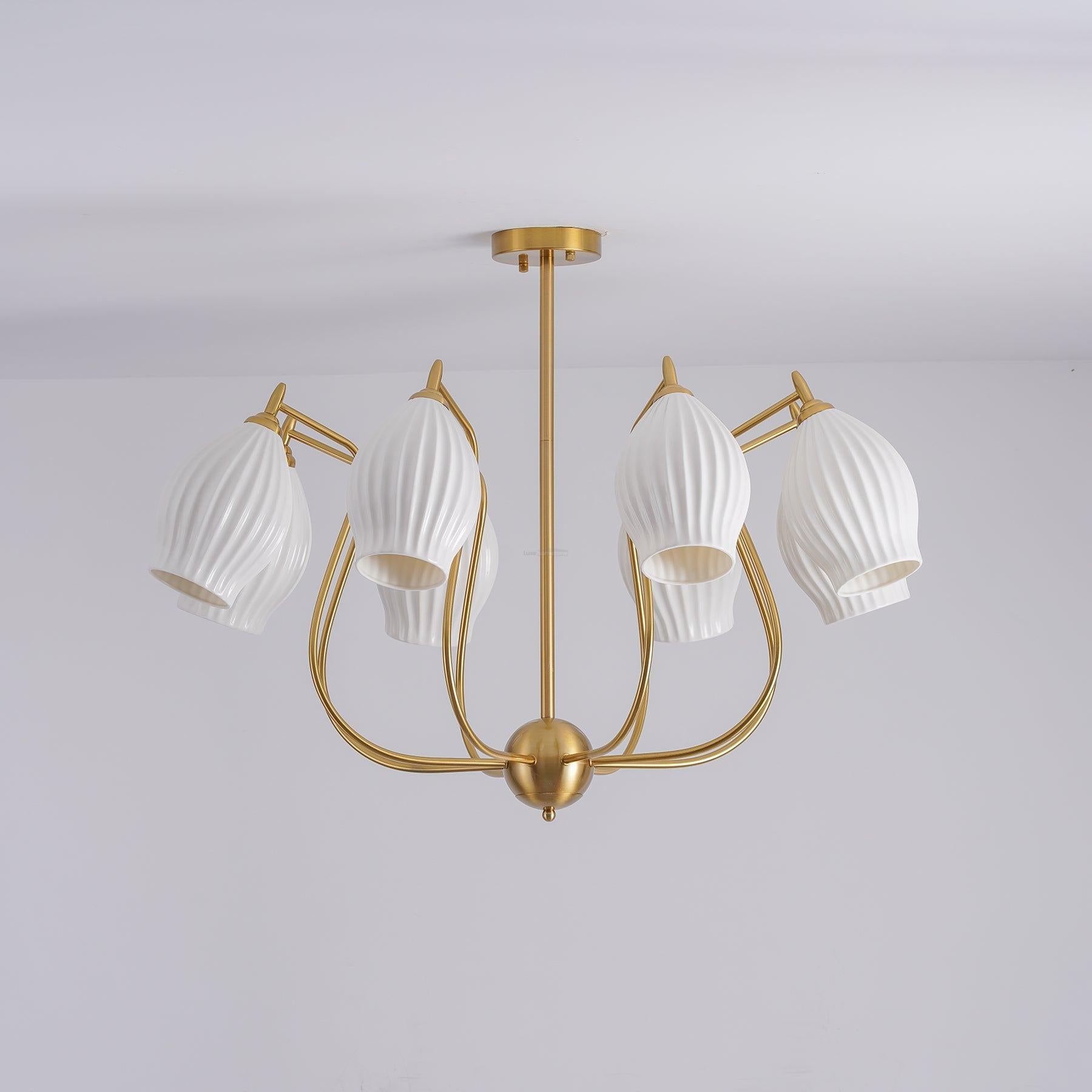Ceramic Ribbed Chandelier with 4/6/8 heads - Flower Ceramic-1-Luxehomezone