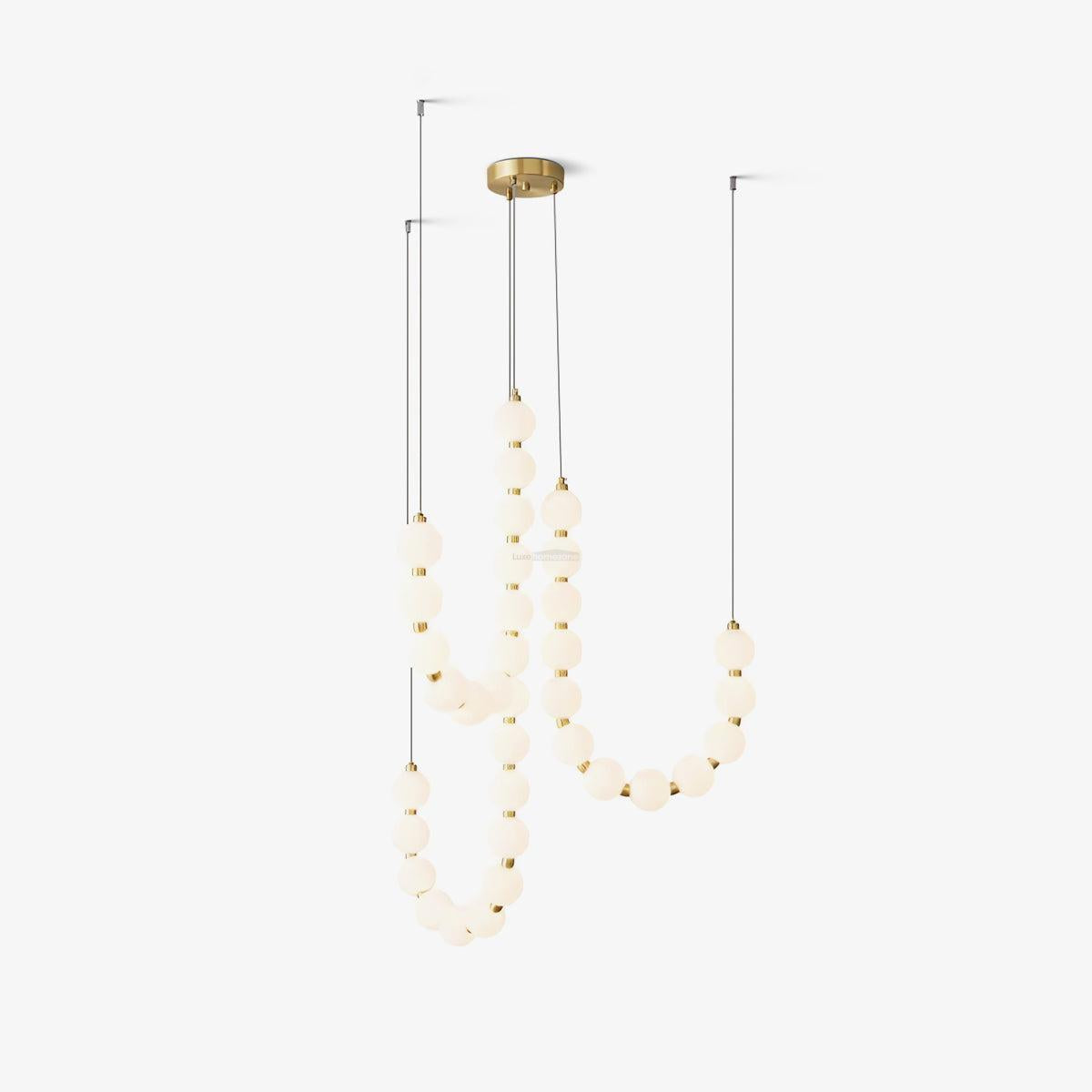 Acrylic Pearl Necklace Style Chandelier - Brass & White, Cluster-1-Luxehomezone