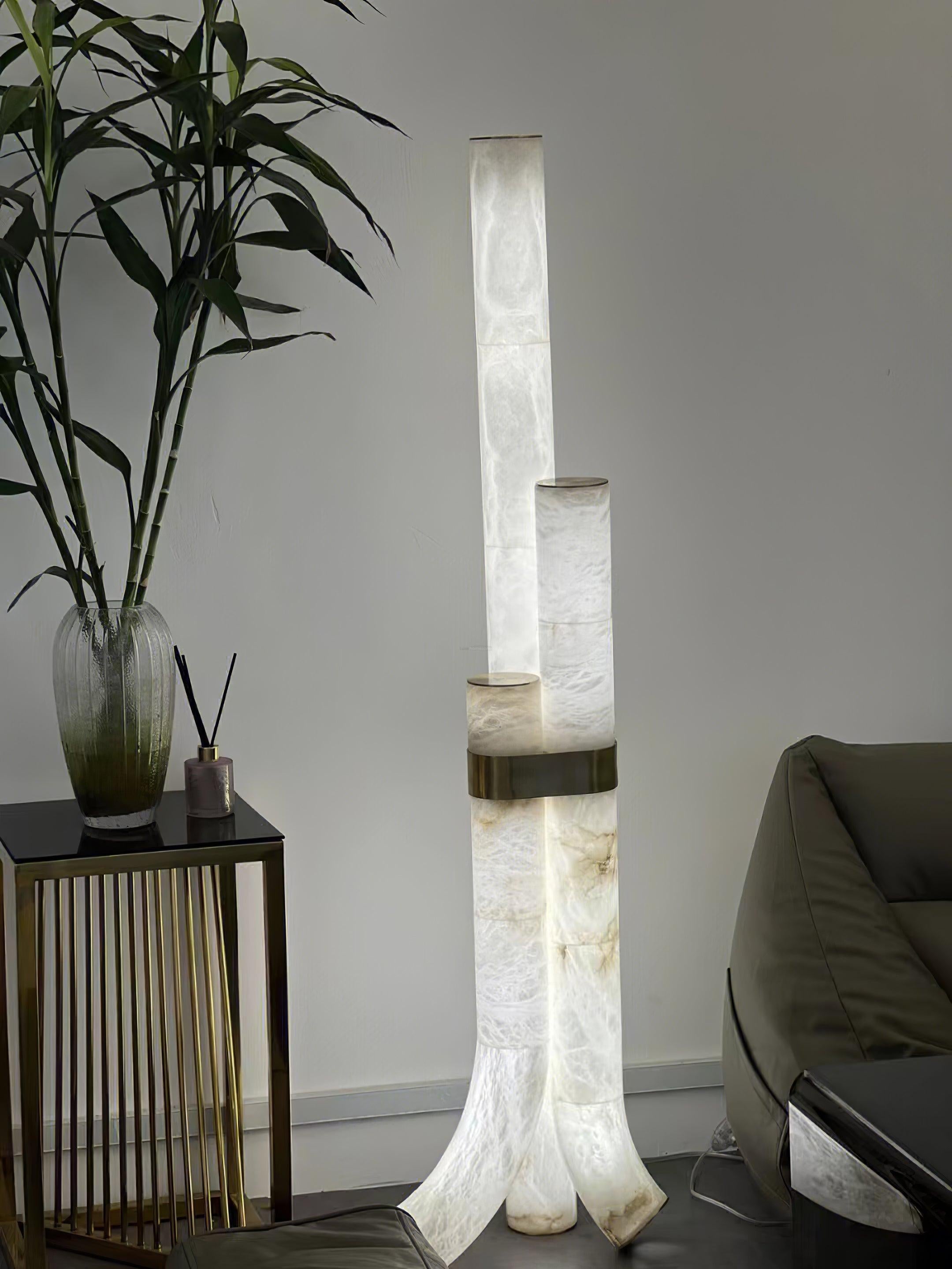 Piped Marble Floor Lamp  ∅ 17.7″ - Alabaster-1-Luxehomezone