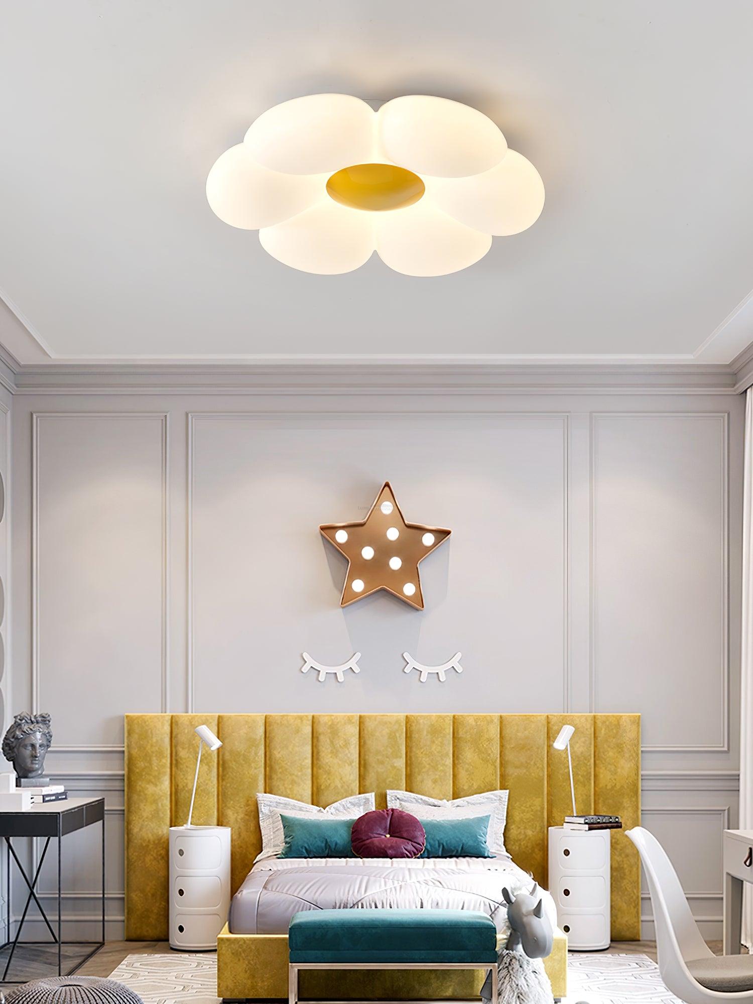 Six-leaf Flower Kids Room Ceiling Lamp  ∅ 19.7″ - Candy, Flush Mounts, Green, Pink, White, Yellow-1-Luxehomezone
