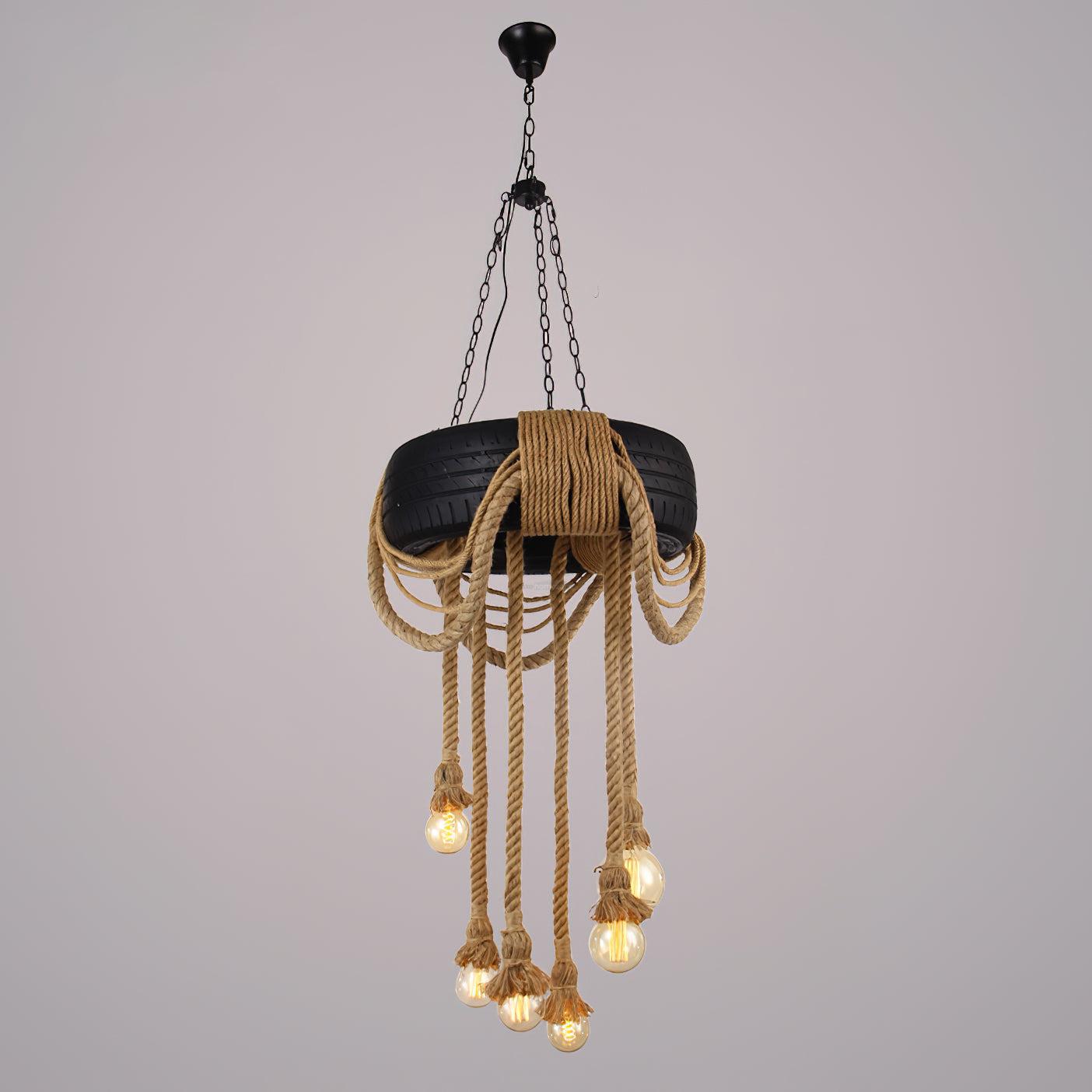 Hemp Rope Industrial Tire Chandelier ∅ 23.6″ - Luxehomezone