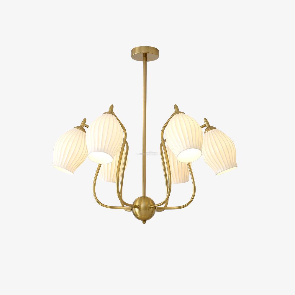 Ceramic Ribbed Chandelier with 4/6/8 heads - Flower Ceramic-1-Luxehomezone