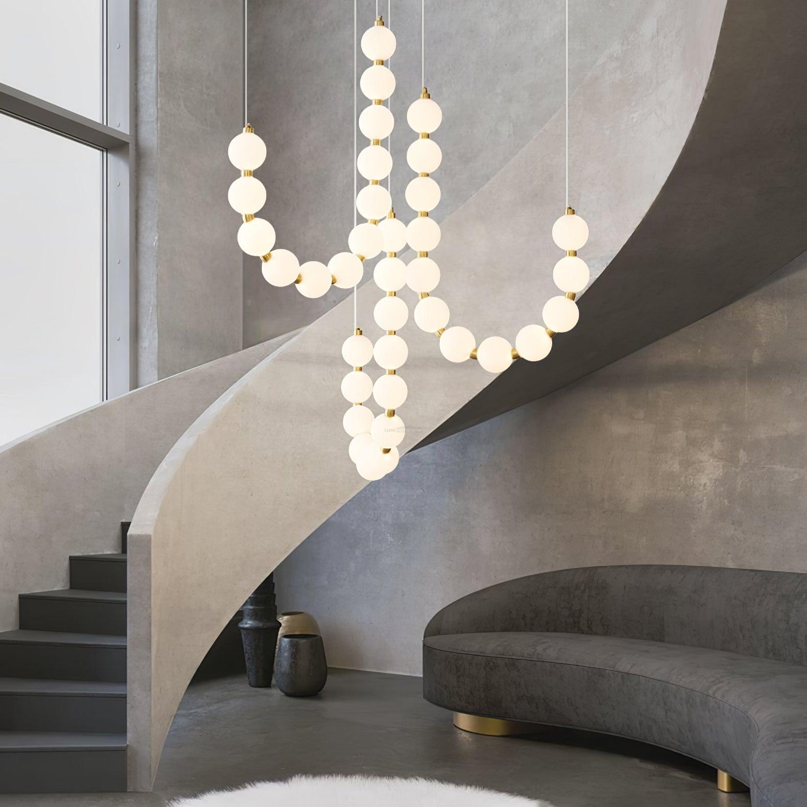 Acrylic Pearl Necklace Style Chandelier - Brass & White, Cluster-1-Luxehomezone